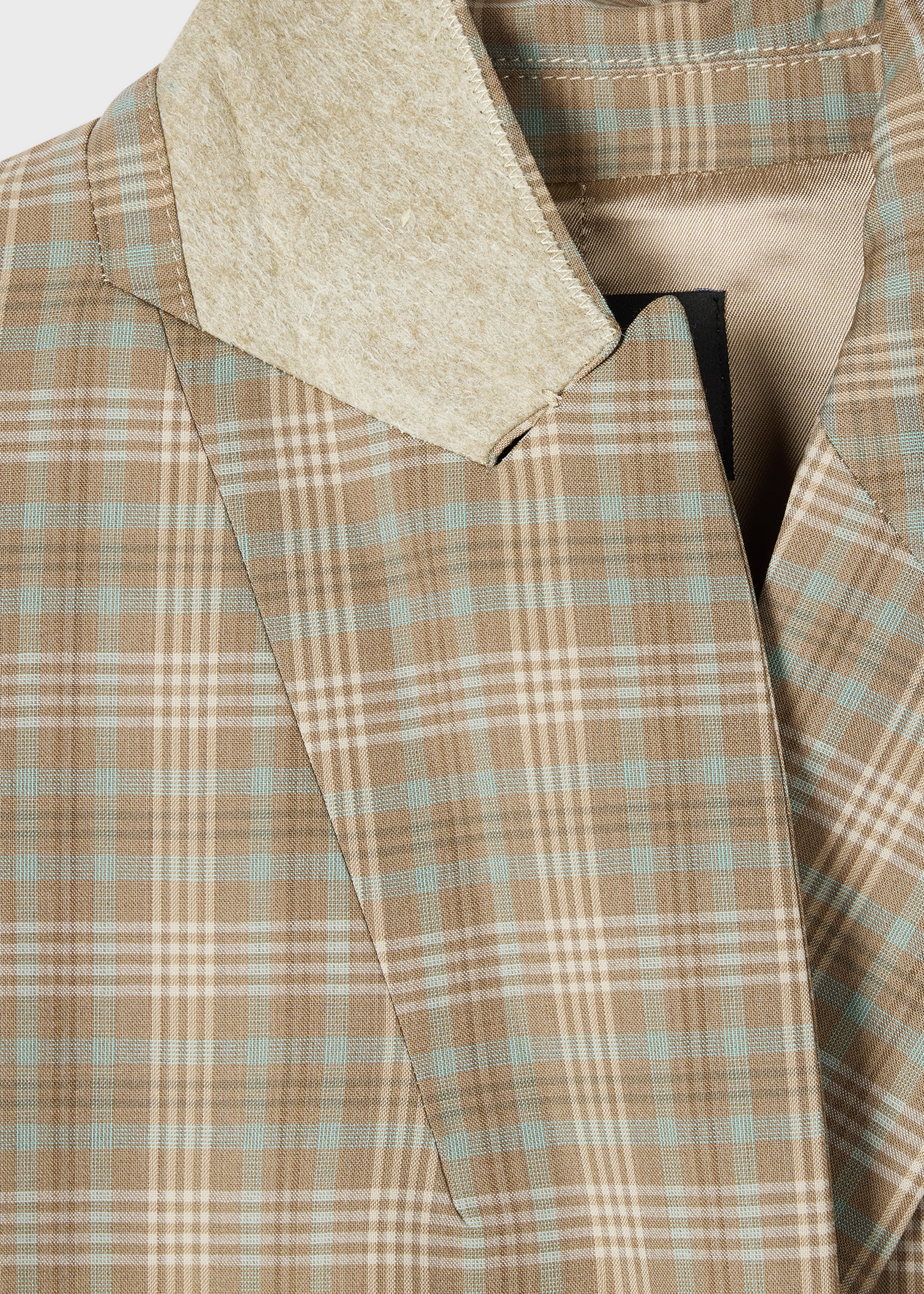 Women's Cream and Blue Check Double-Breasted Blazer