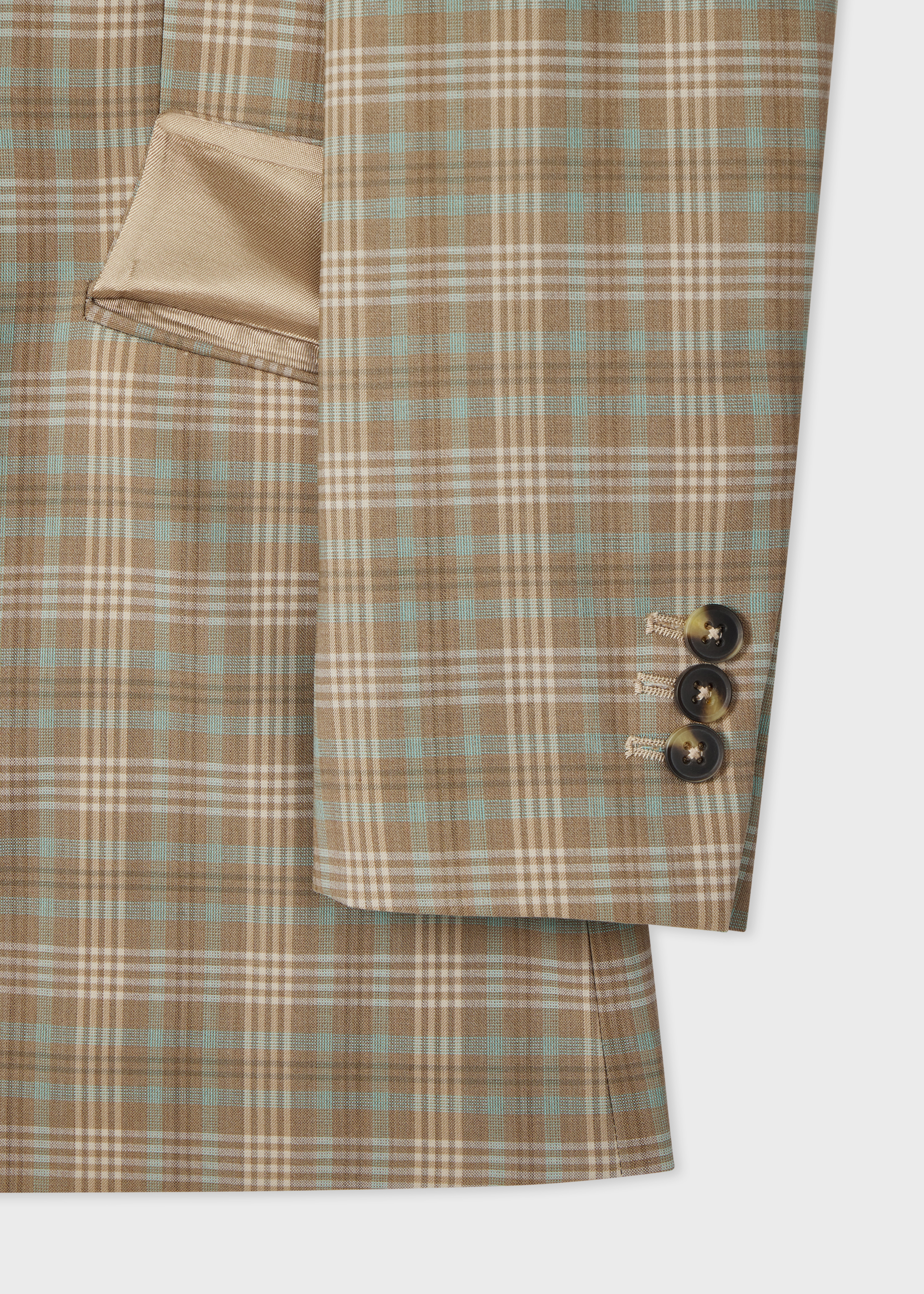 Women's Cream and Blue Check Double-Breasted Blazer