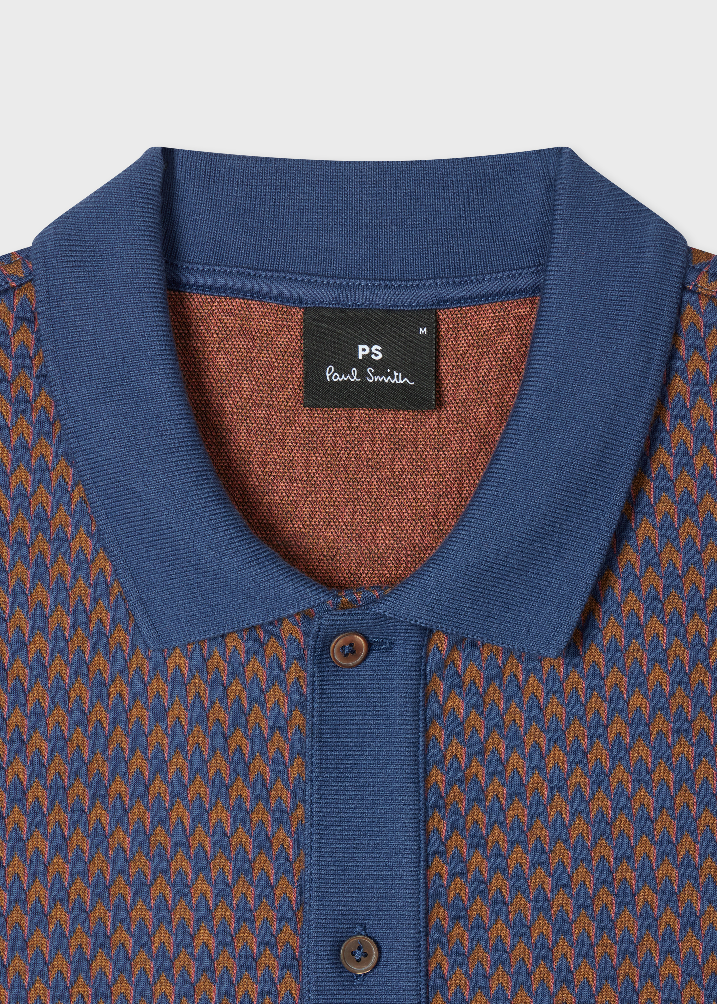 Blue Jacquard Button-Through Polo Shirt