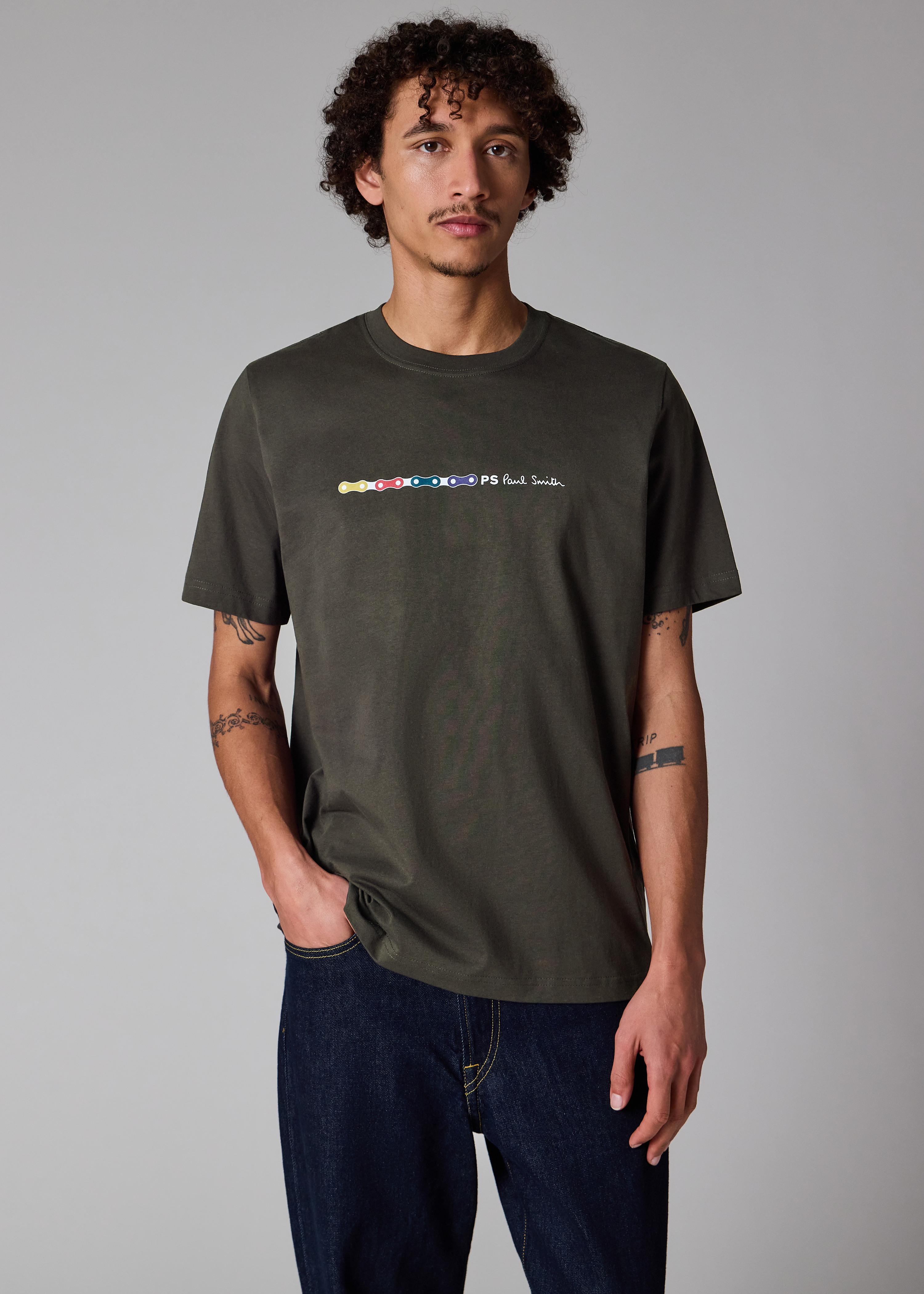 Dark Grey 'Bike Chain' Print T-Shirt