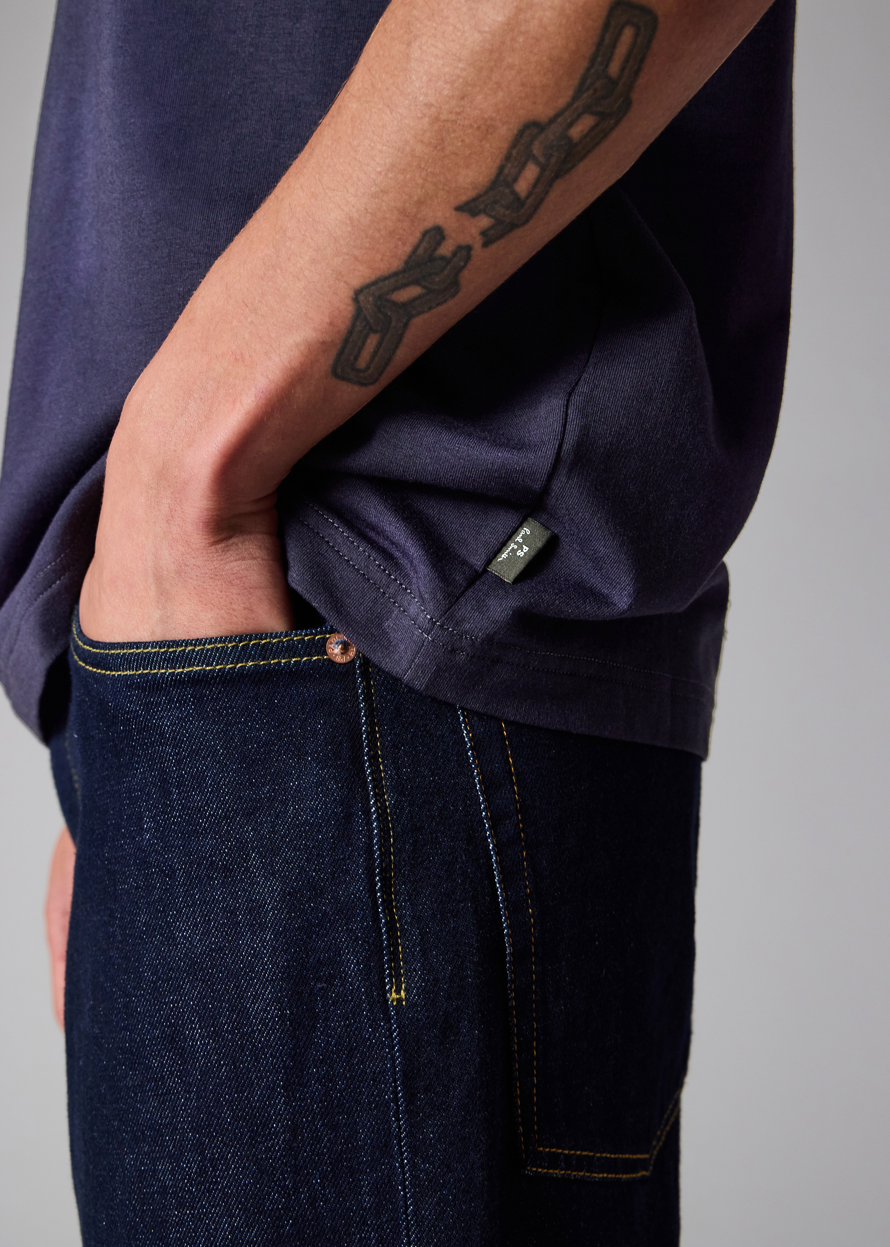 Navy Cotton-Blend T-Shirt with 'Sports Stripe' Tipping