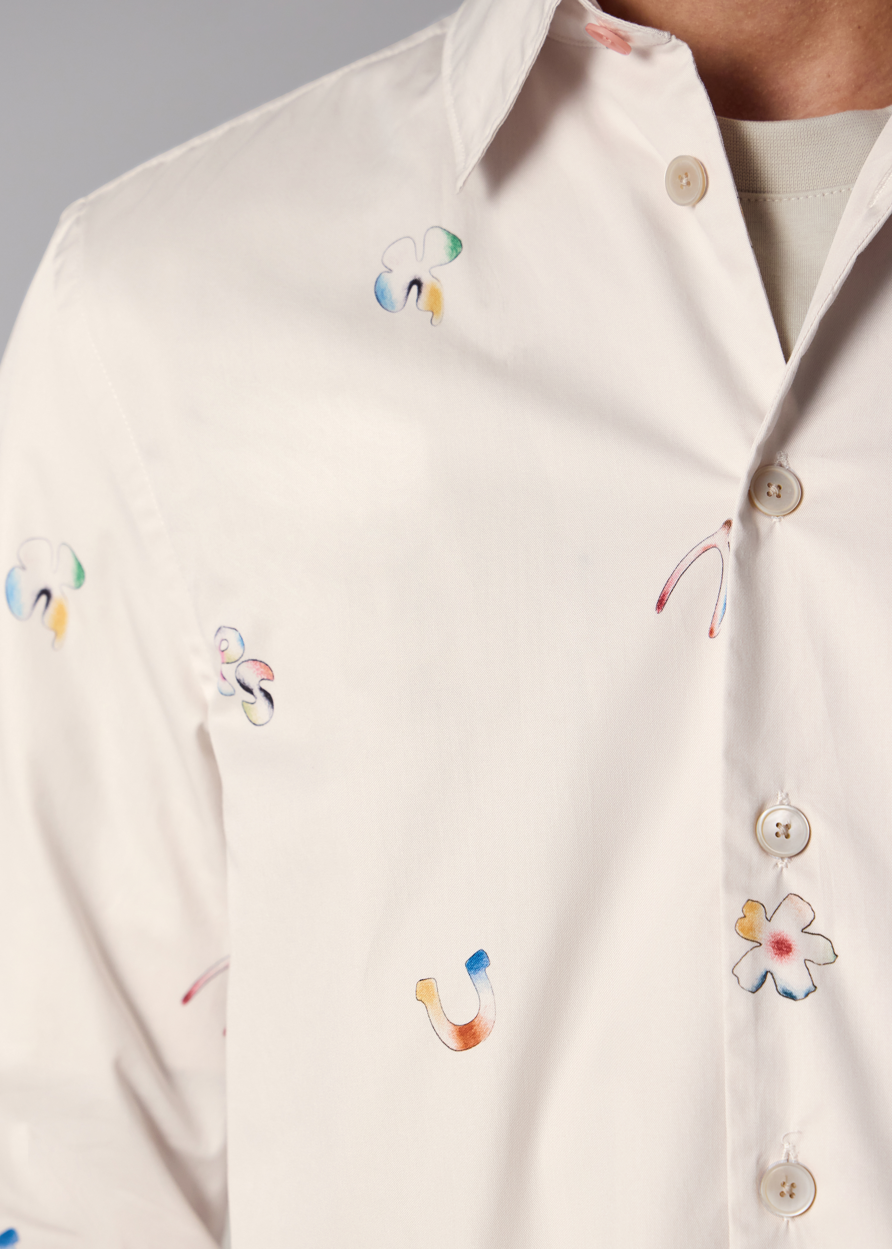 Ecru Cotton 'Lucky Charm' Print Shirt