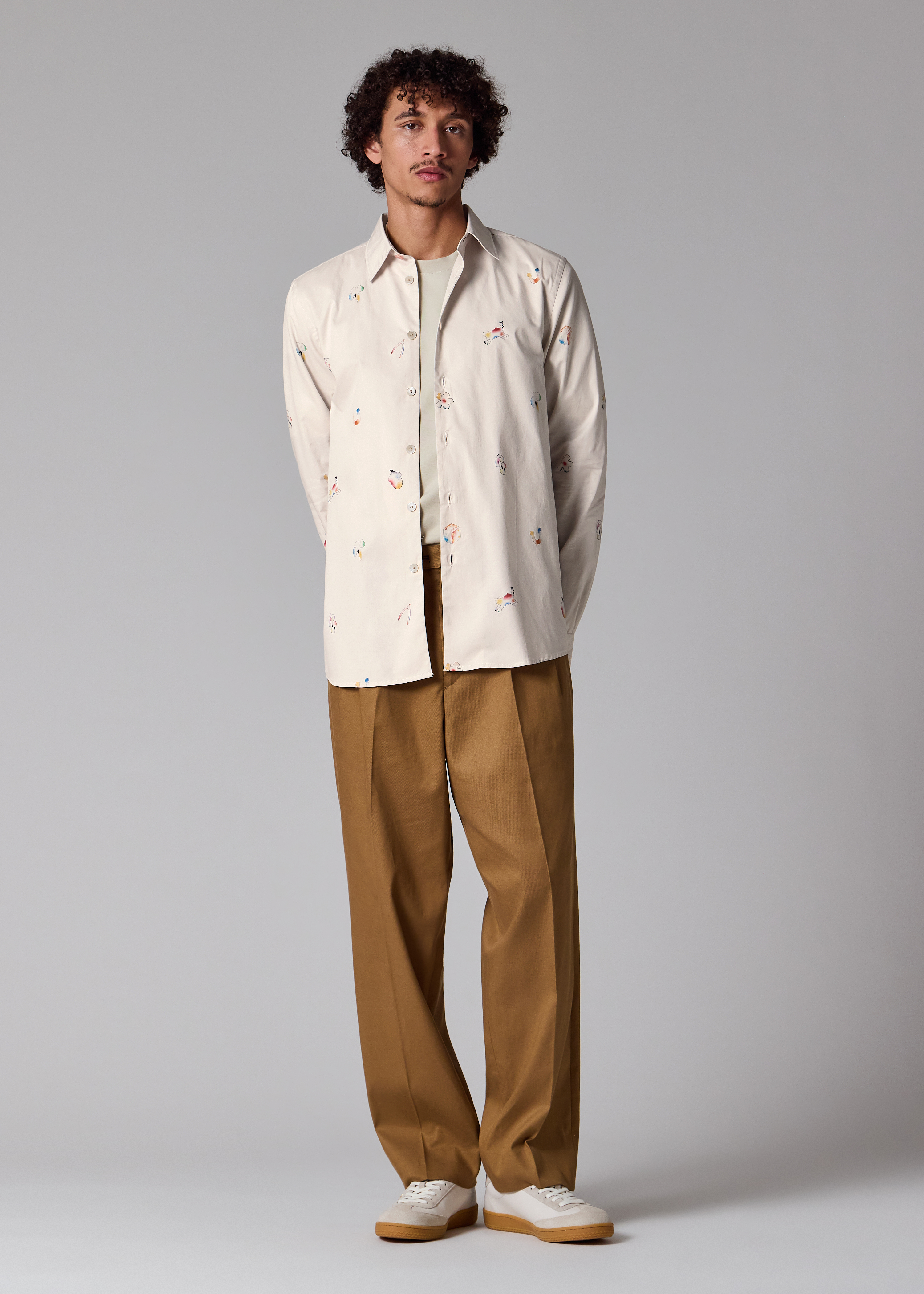 Ecru Cotton 'Lucky Charm' Print Shirt