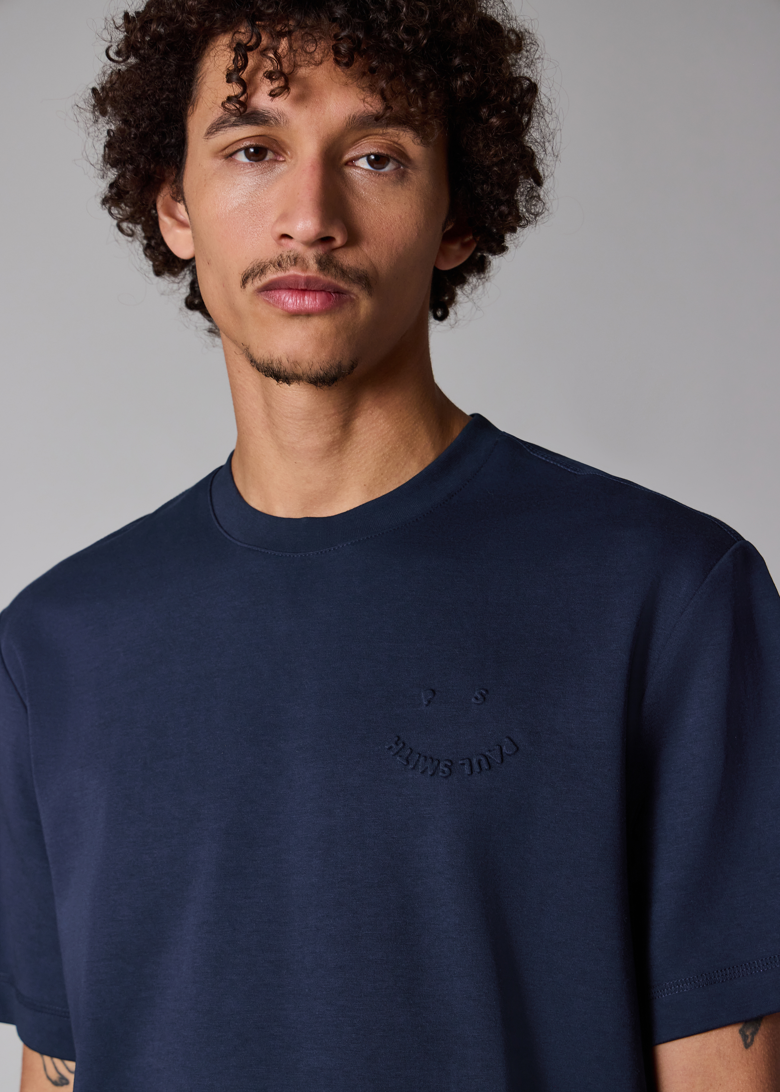 Casual-Fit Navy Embossed 'Happy' T-Shirt