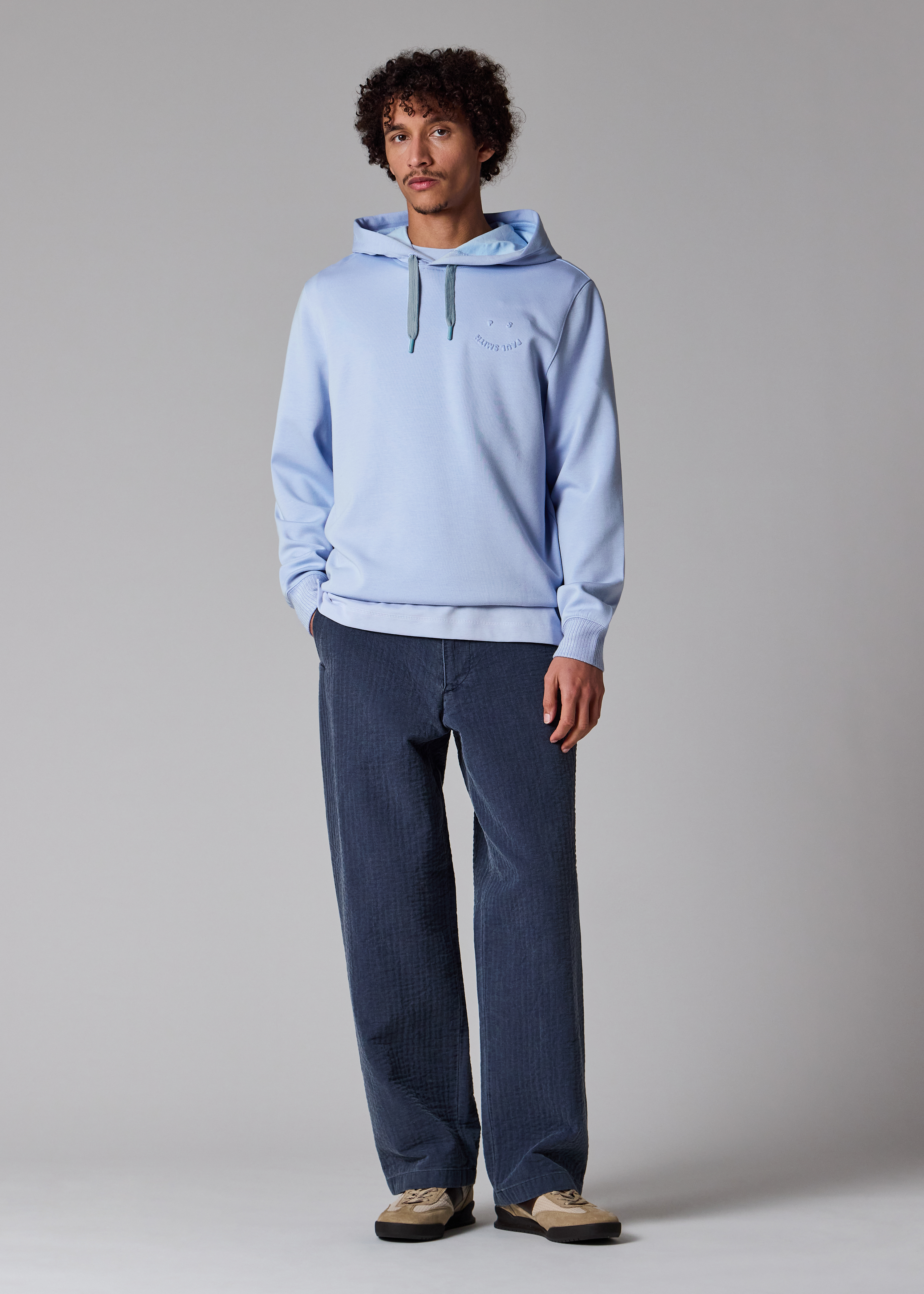 Light Blue Embossed 'Happy' Hoodie