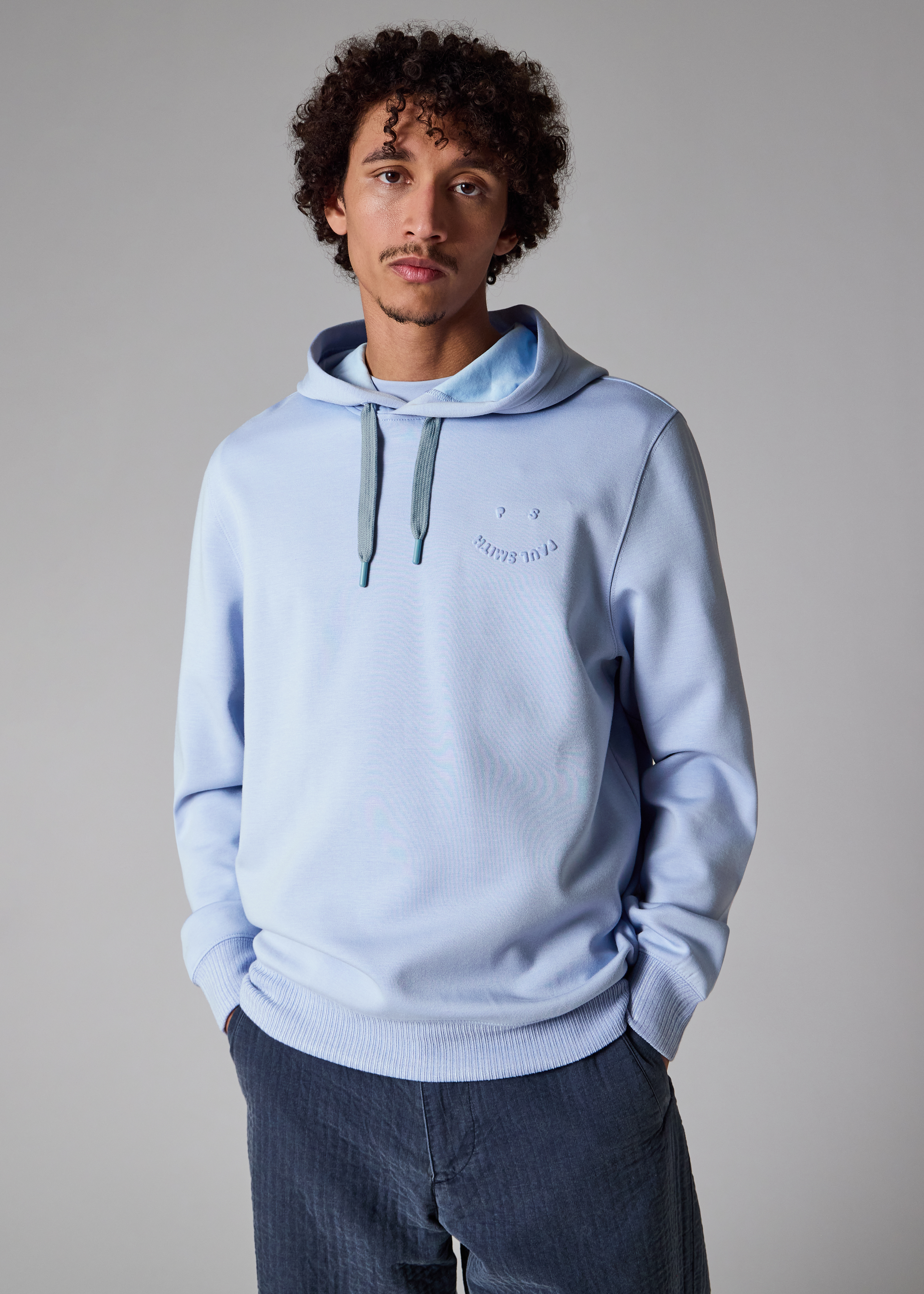 Light Blue Embossed 'Happy' Hoodie