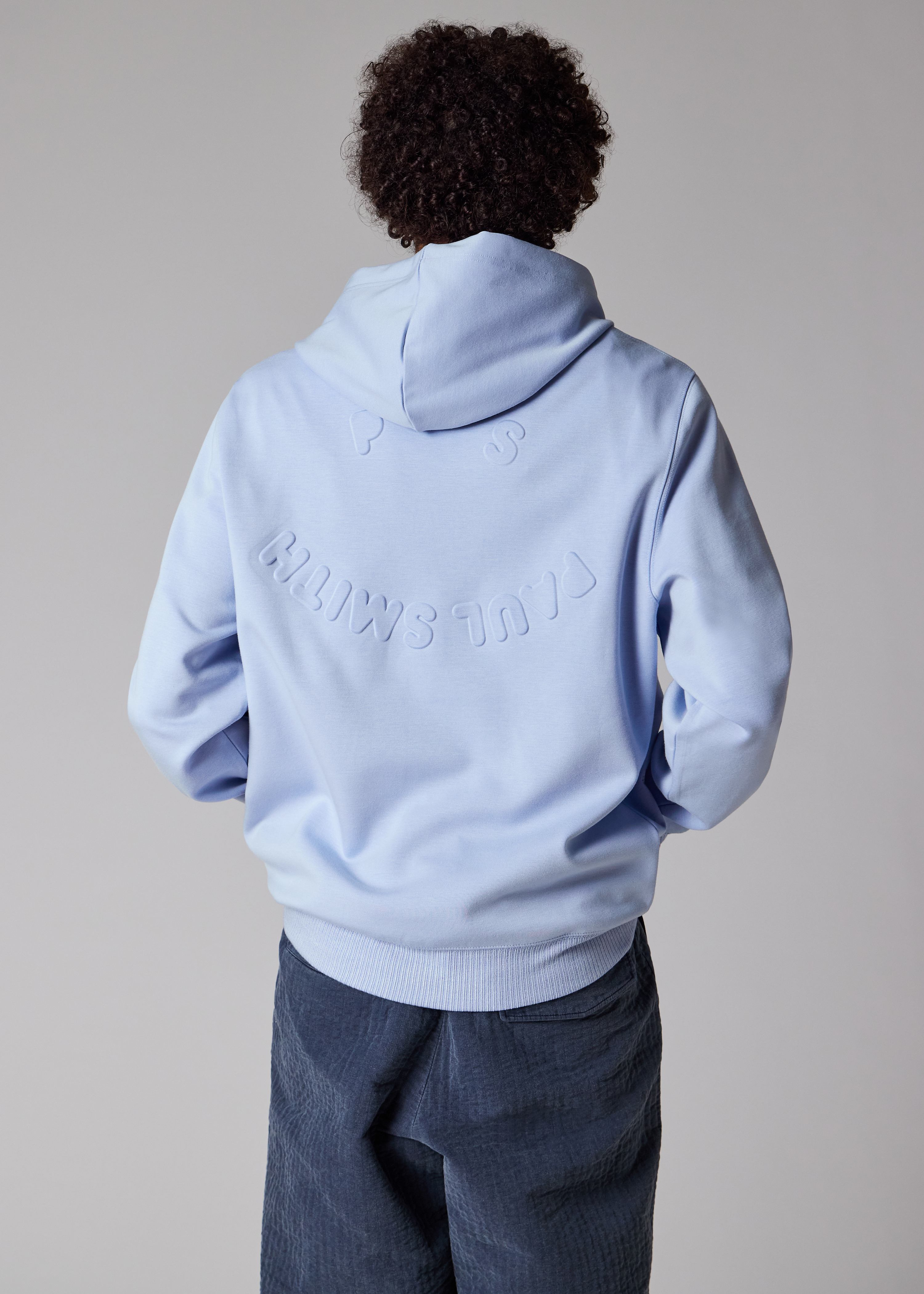 Light Blue Embossed 'Happy' Hoodie