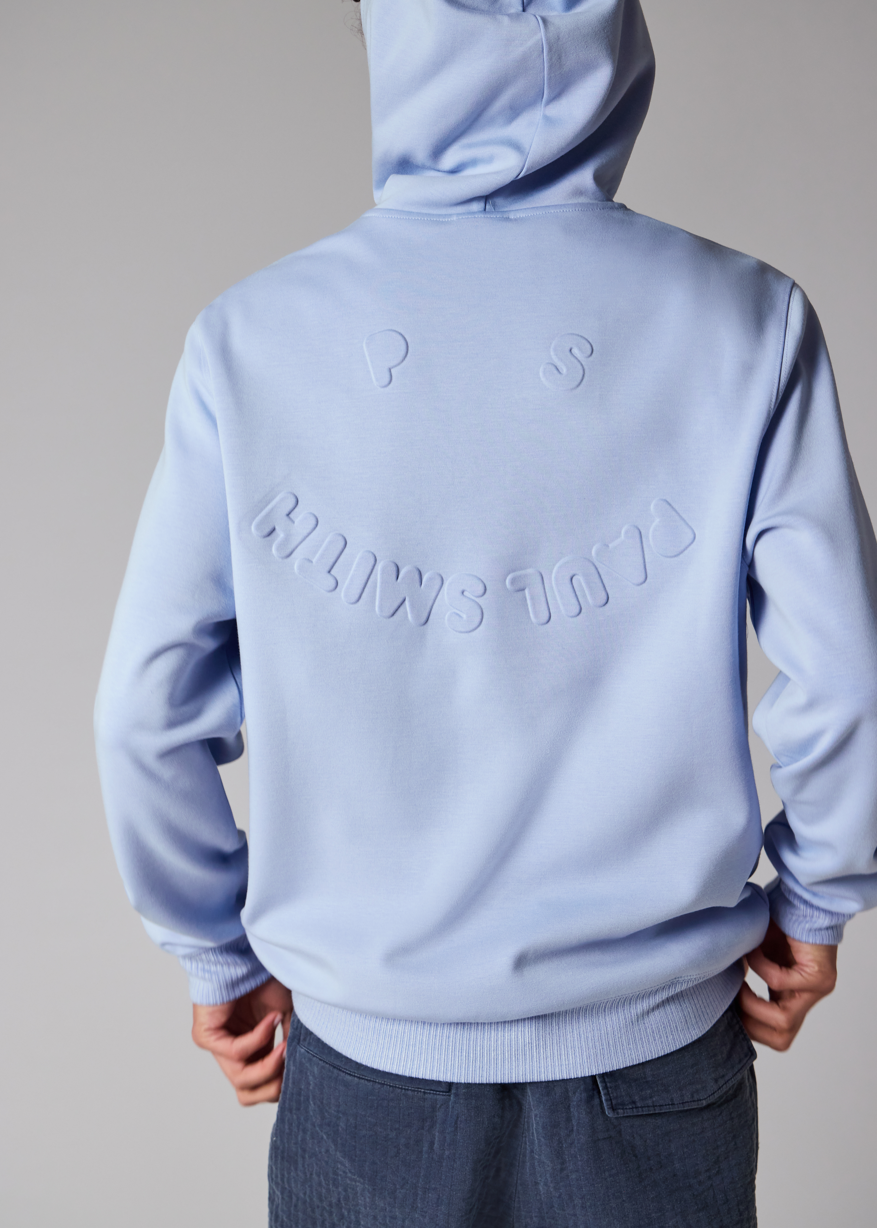 Light Blue Embossed 'Happy' Hoodie