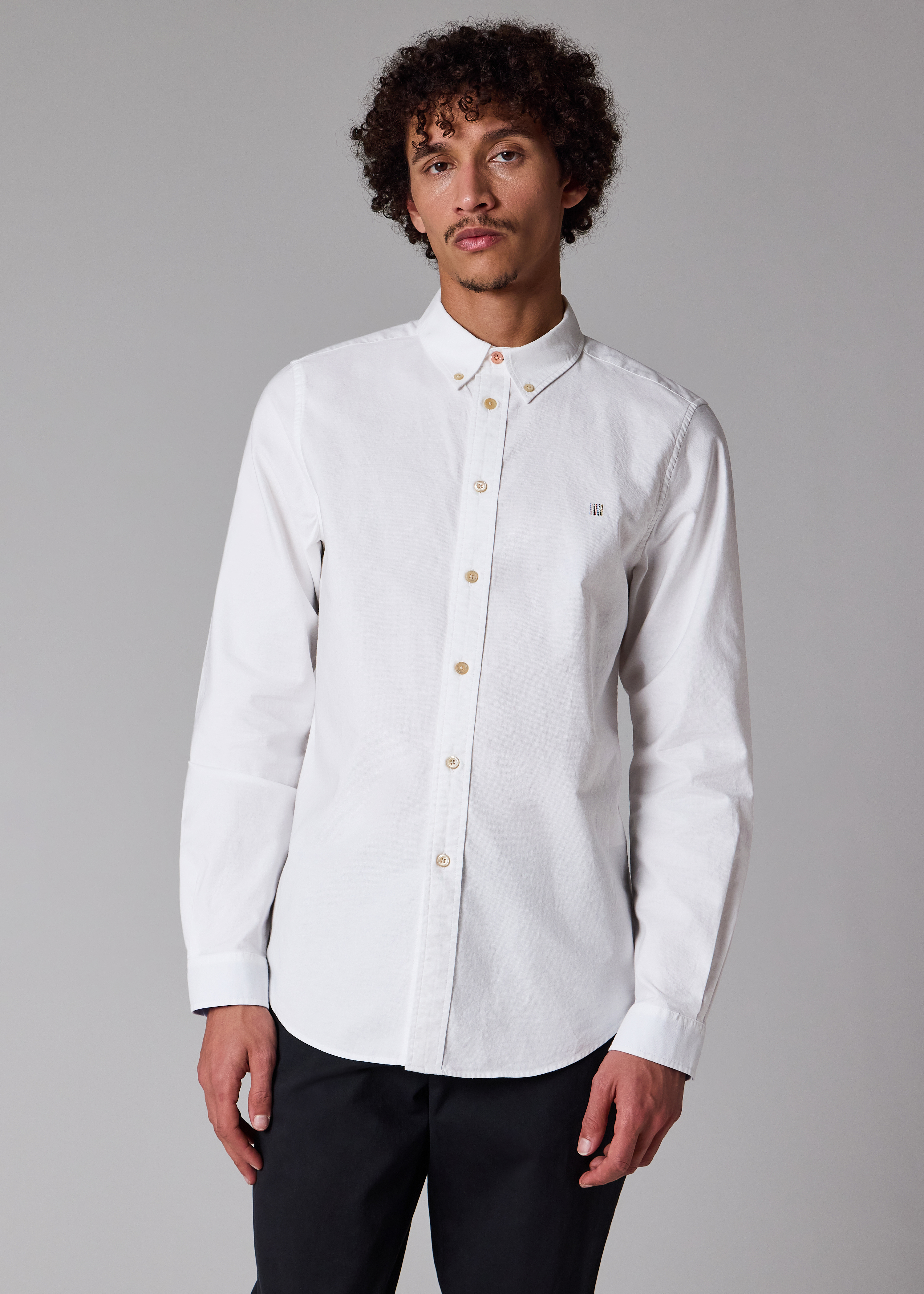 Tailored-Fit White 'Stitch Stripe' Oxford Shirt