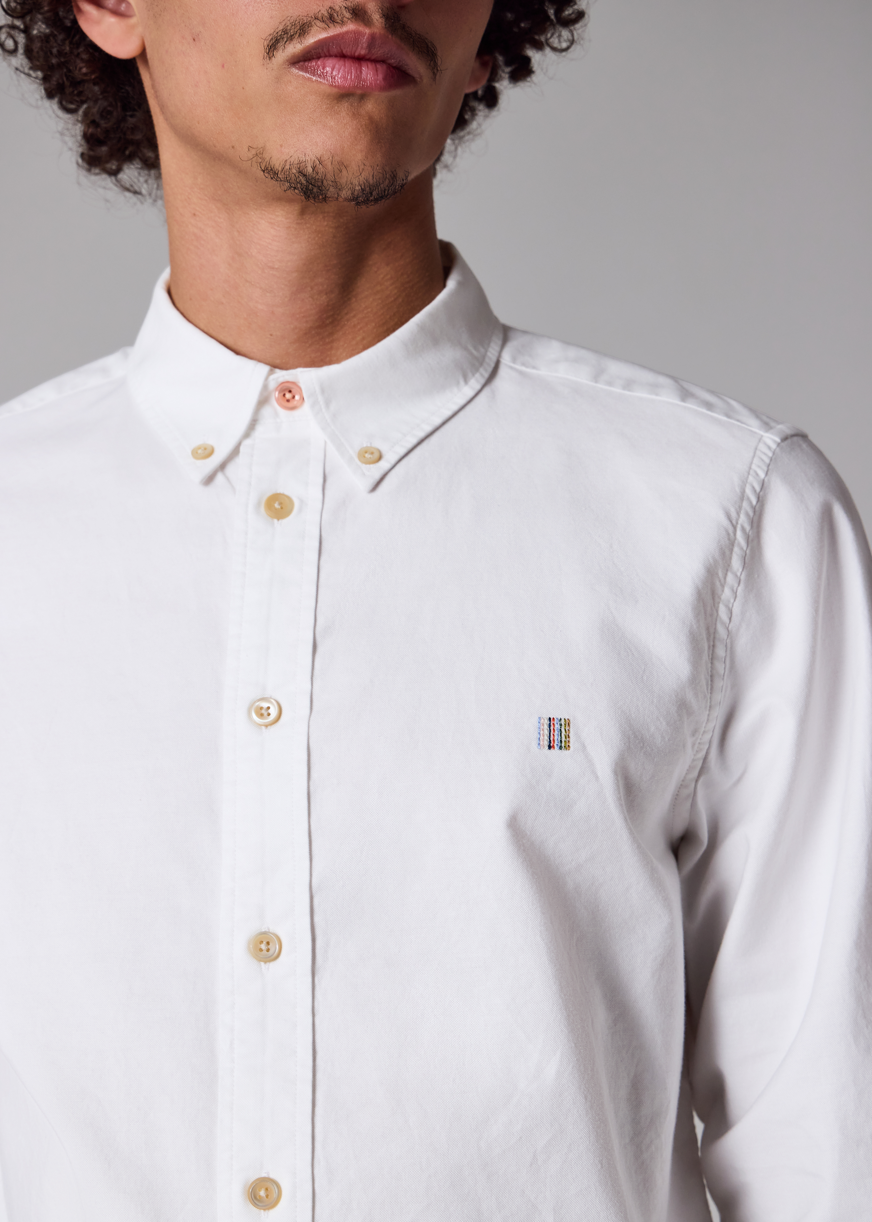 Tailored-Fit White 'Stitch Stripe' Oxford Shirt