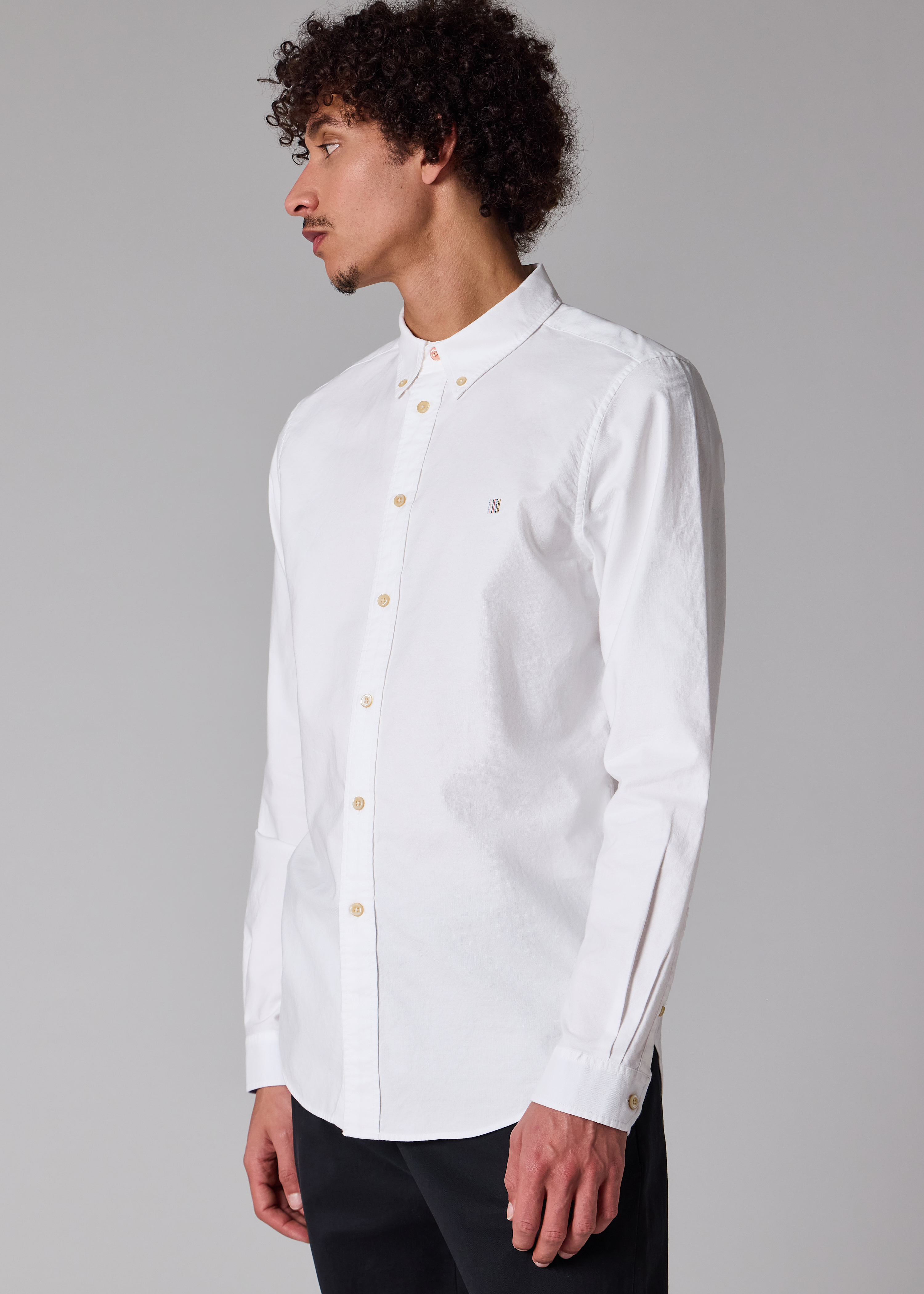 Tailored-Fit White 'Stitch Stripe' Oxford Shirt