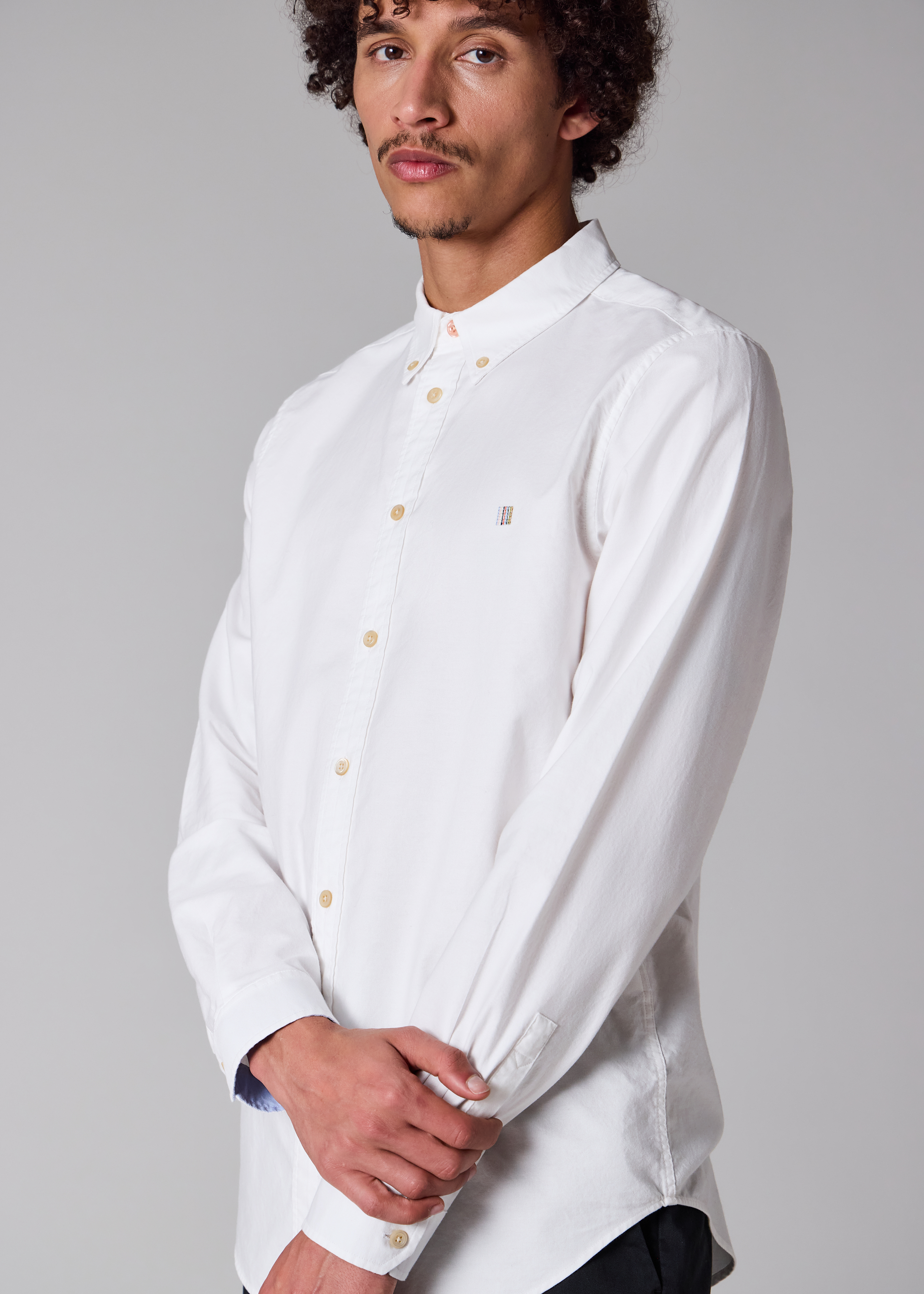 Tailored-Fit White 'Stitch Stripe' Oxford Shirt