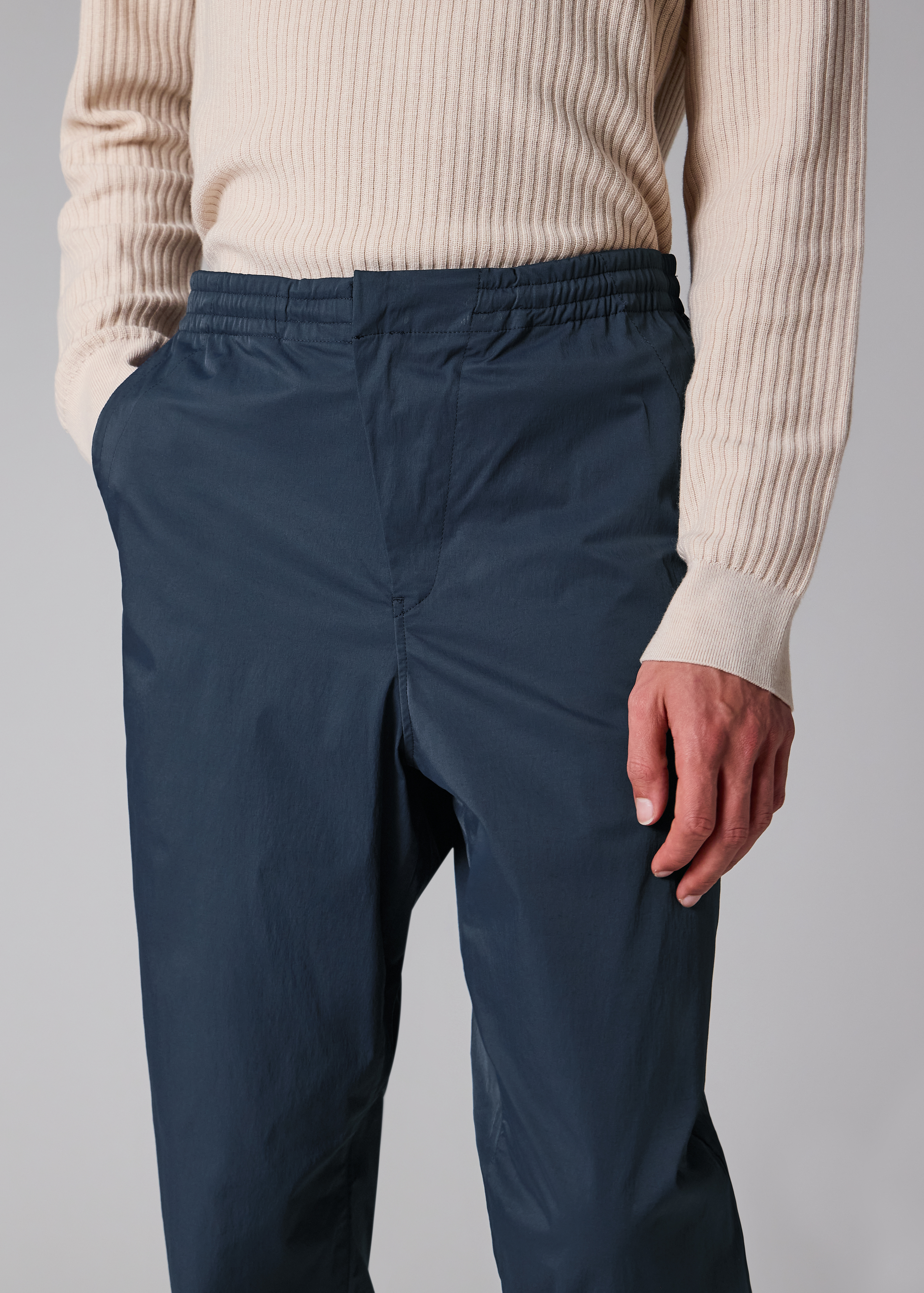 Navy Technical Cotton-Blend Drawstring Waist Trousers