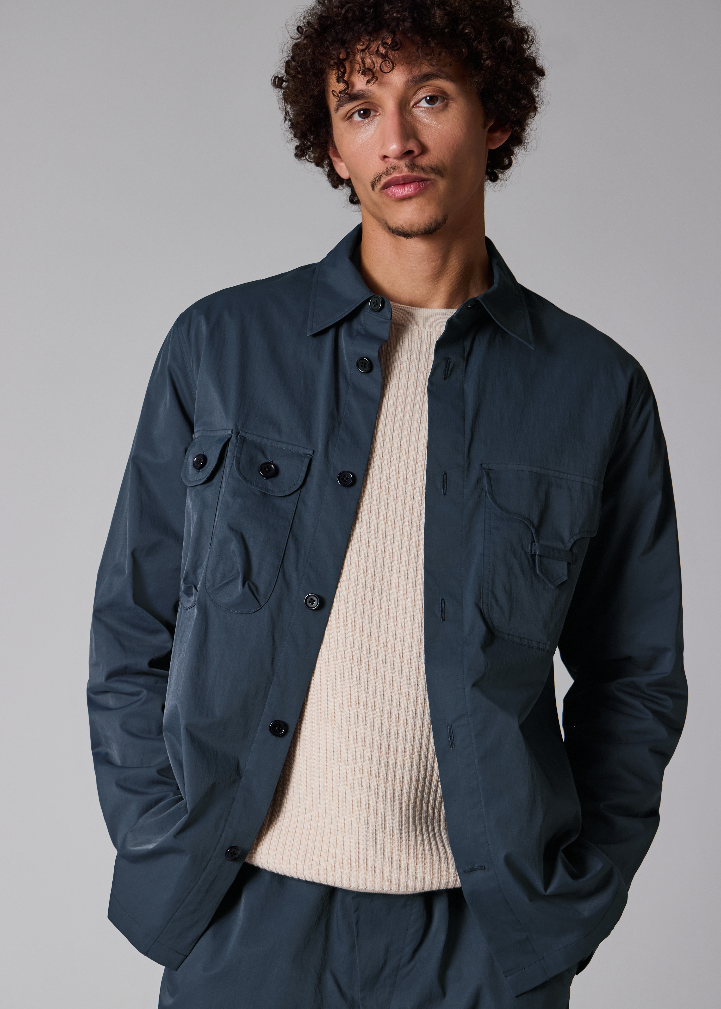 Navy Technical Cotton-Blend Patch-Pocket Overshirt