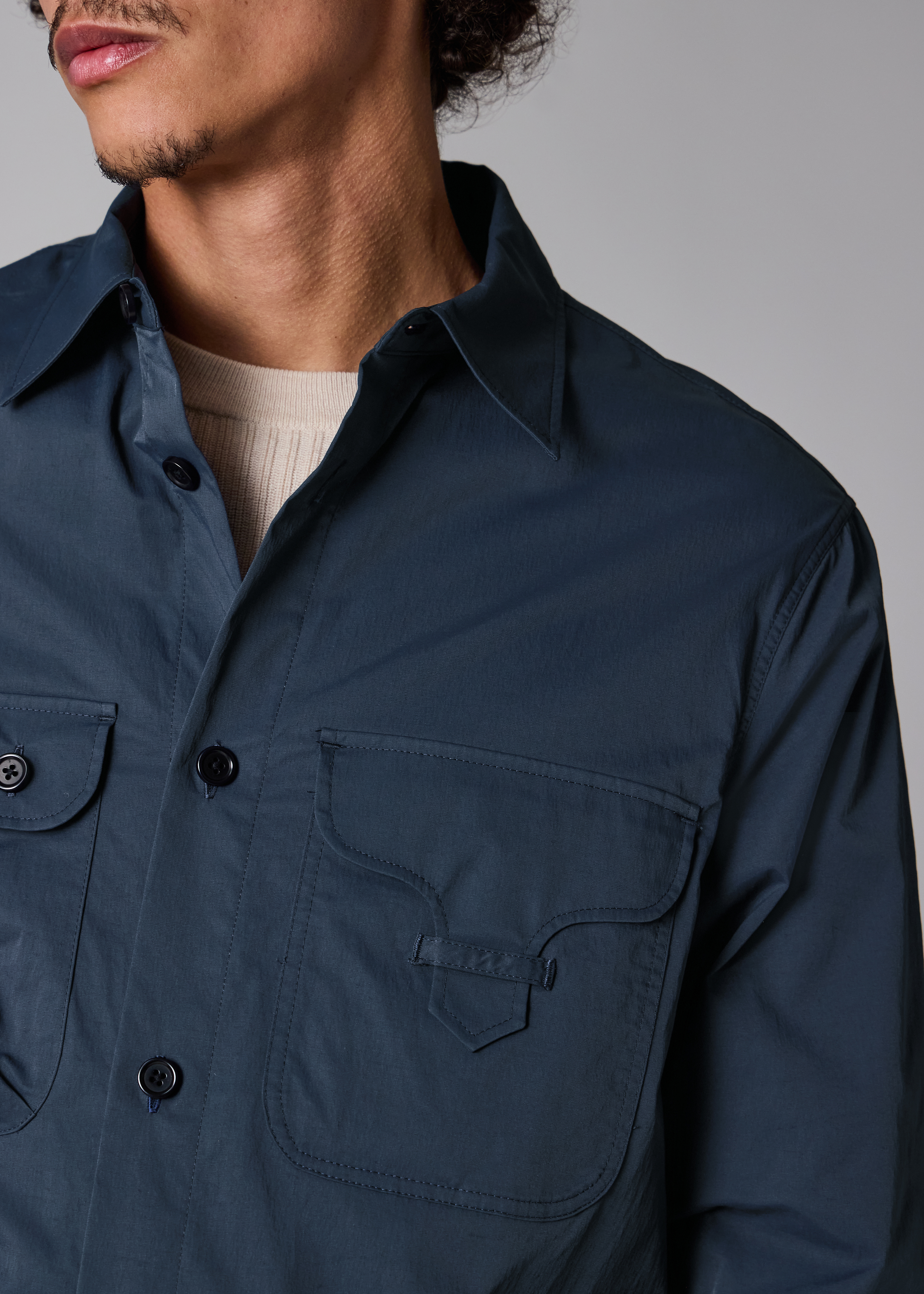 Navy Technical Cotton-Blend Patch-Pocket Overshirt