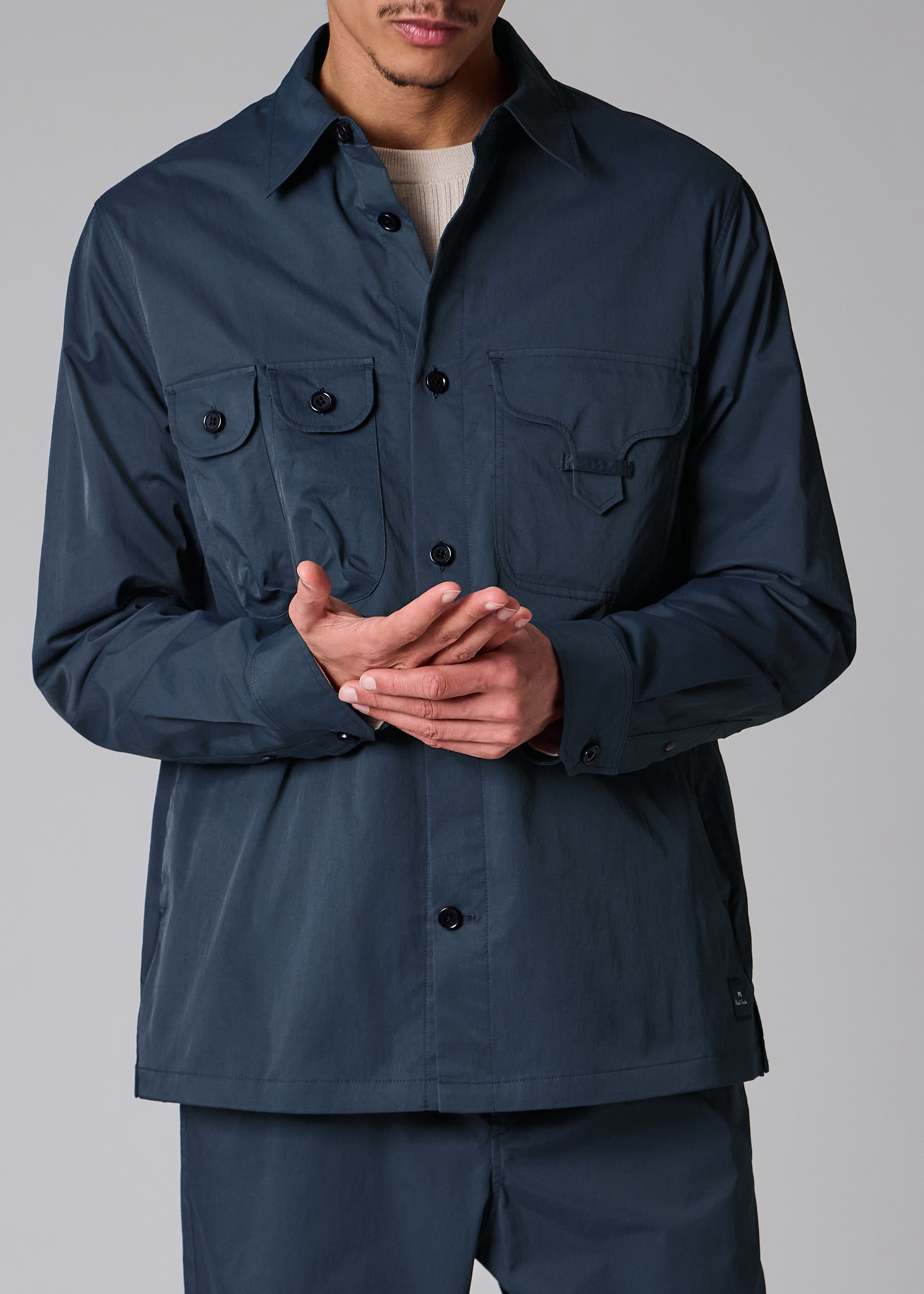 Navy Technical Cotton-Blend Patch-Pocket Overshirt