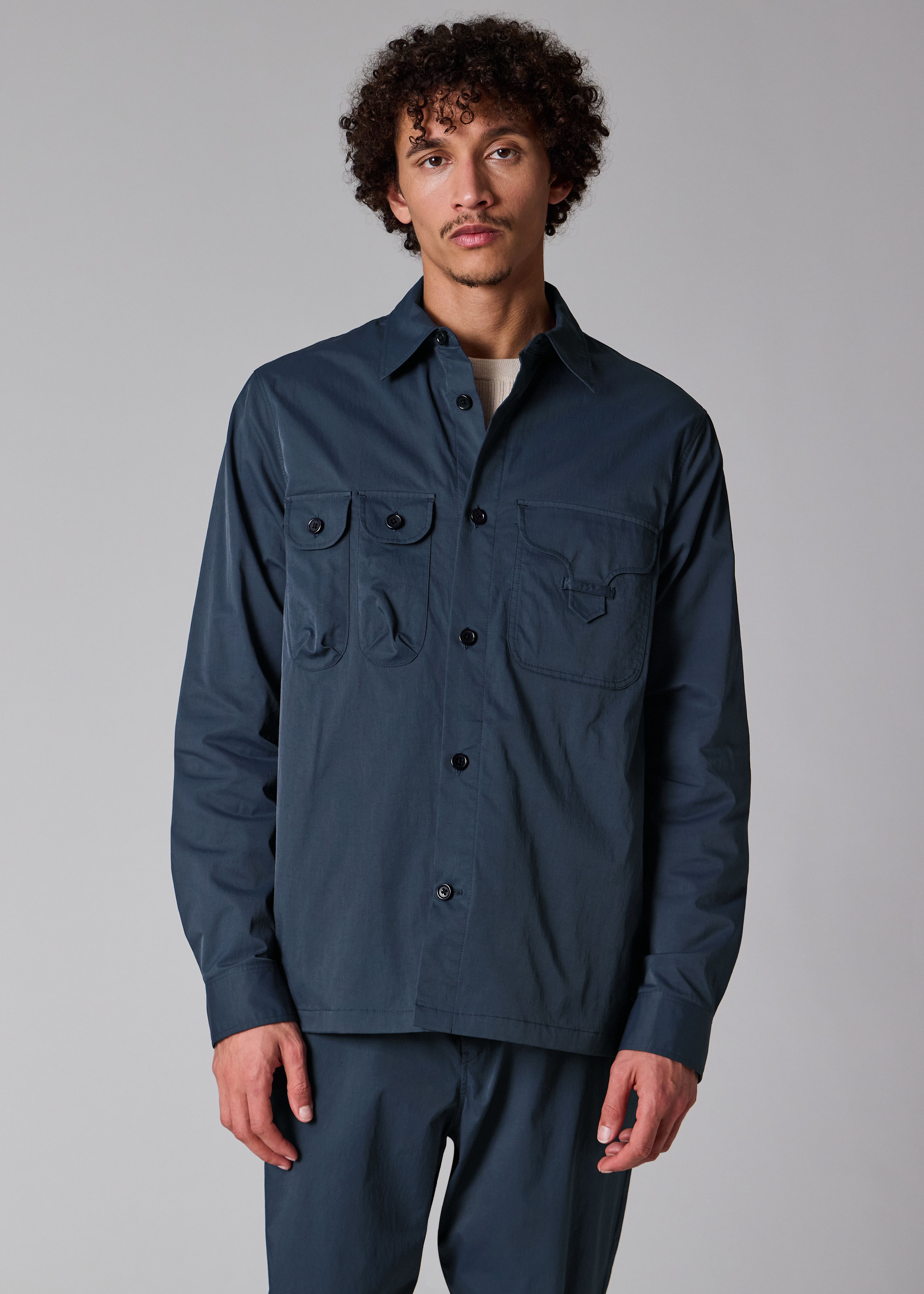 Navy Technical Cotton-Blend Patch-Pocket Overshirt