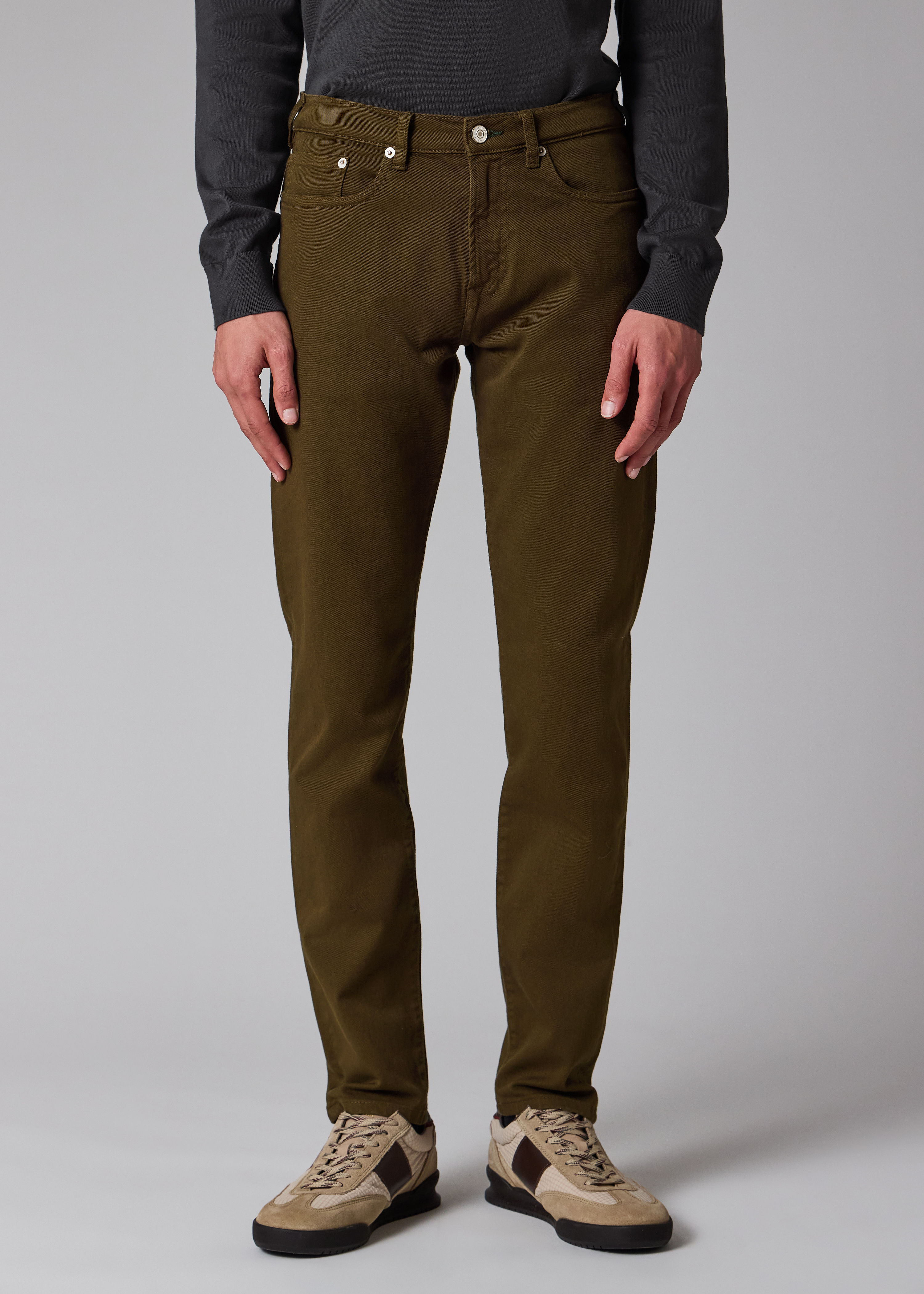 Tapered-Fit Khaki Green Garment-Dyed Organic Cotton-Stretch Jeans