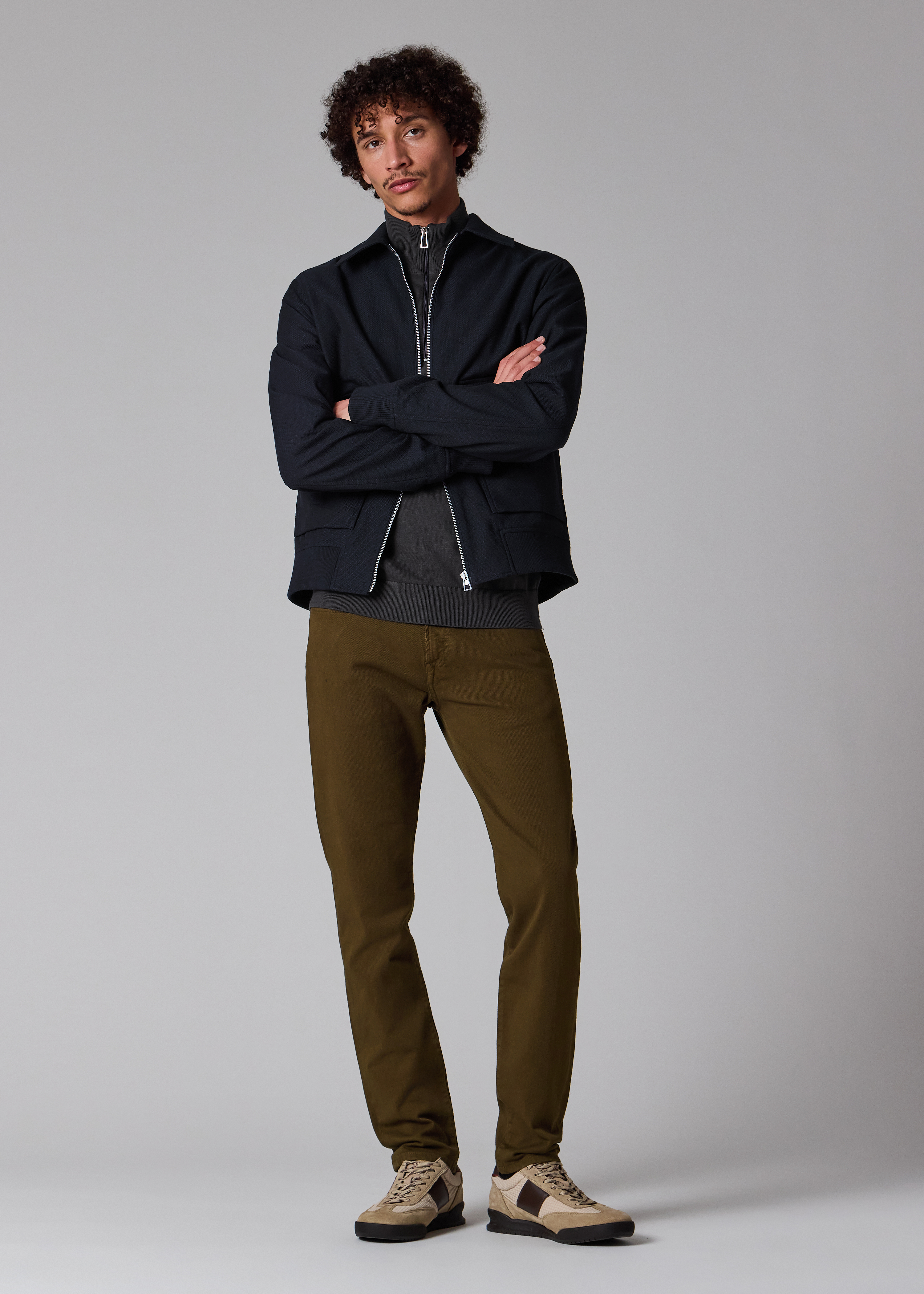 Tapered-Fit Khaki Green Garment-Dyed Organic Cotton-Stretch Jeans