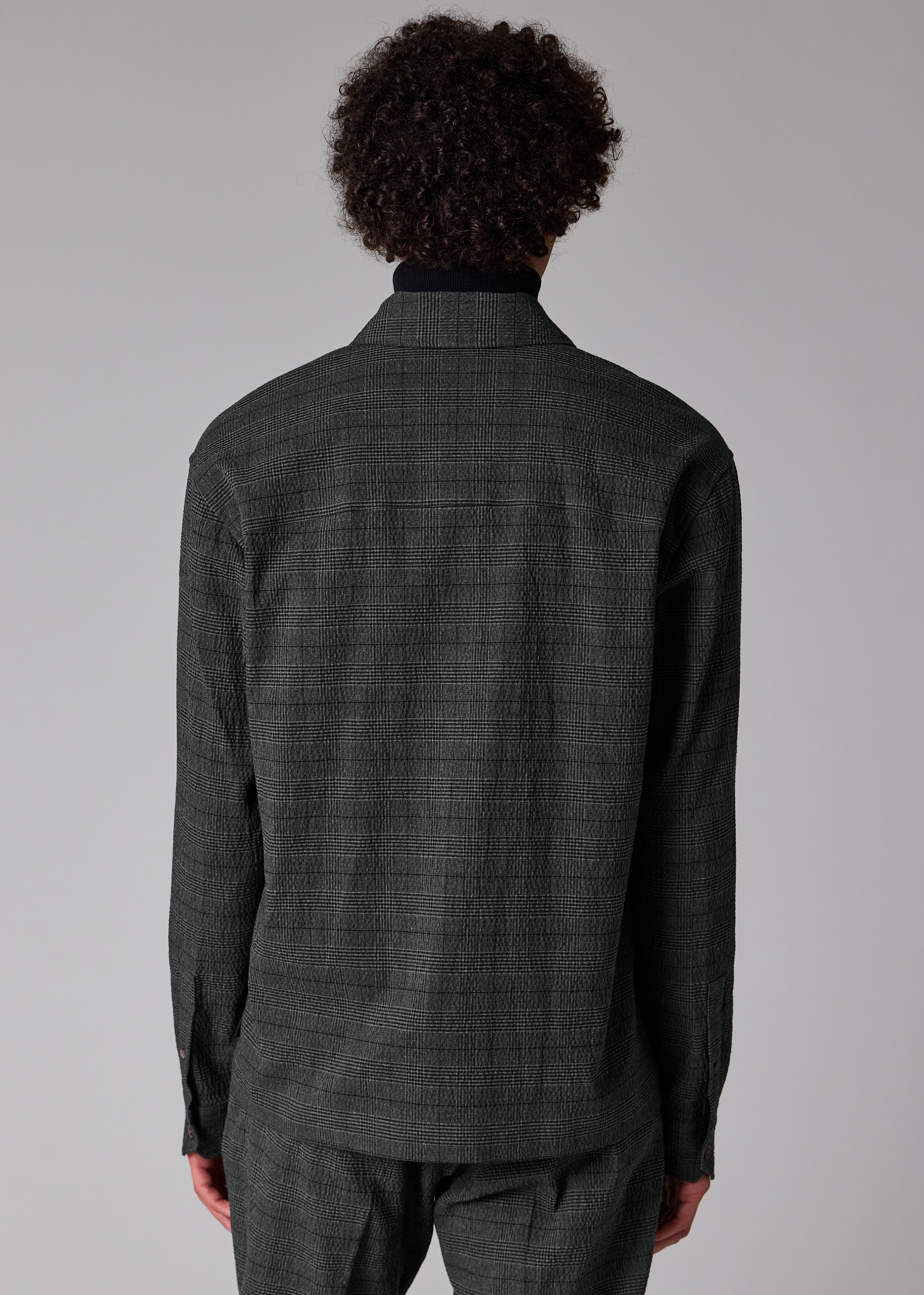 Grey Textured-Cotton Check Zip Overshirt