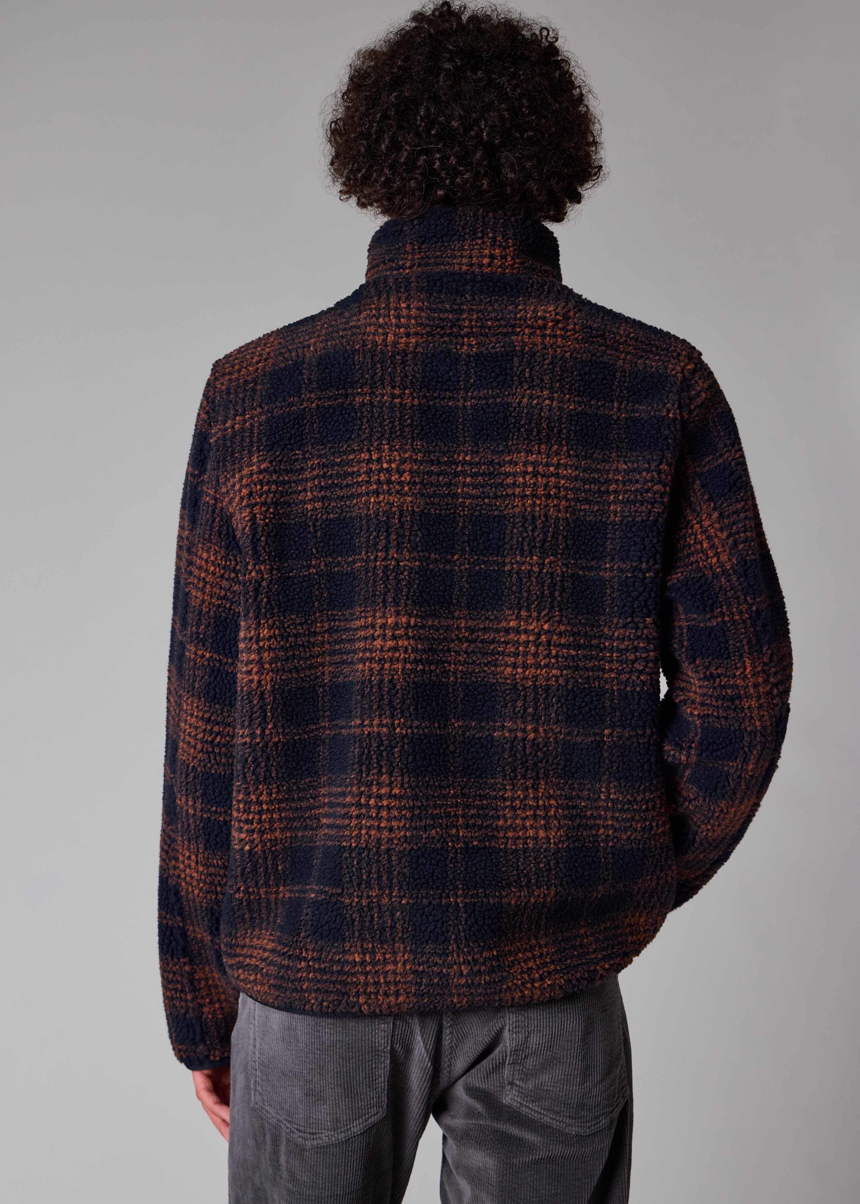 Navy and Orange Check Zip Fleece Jacket