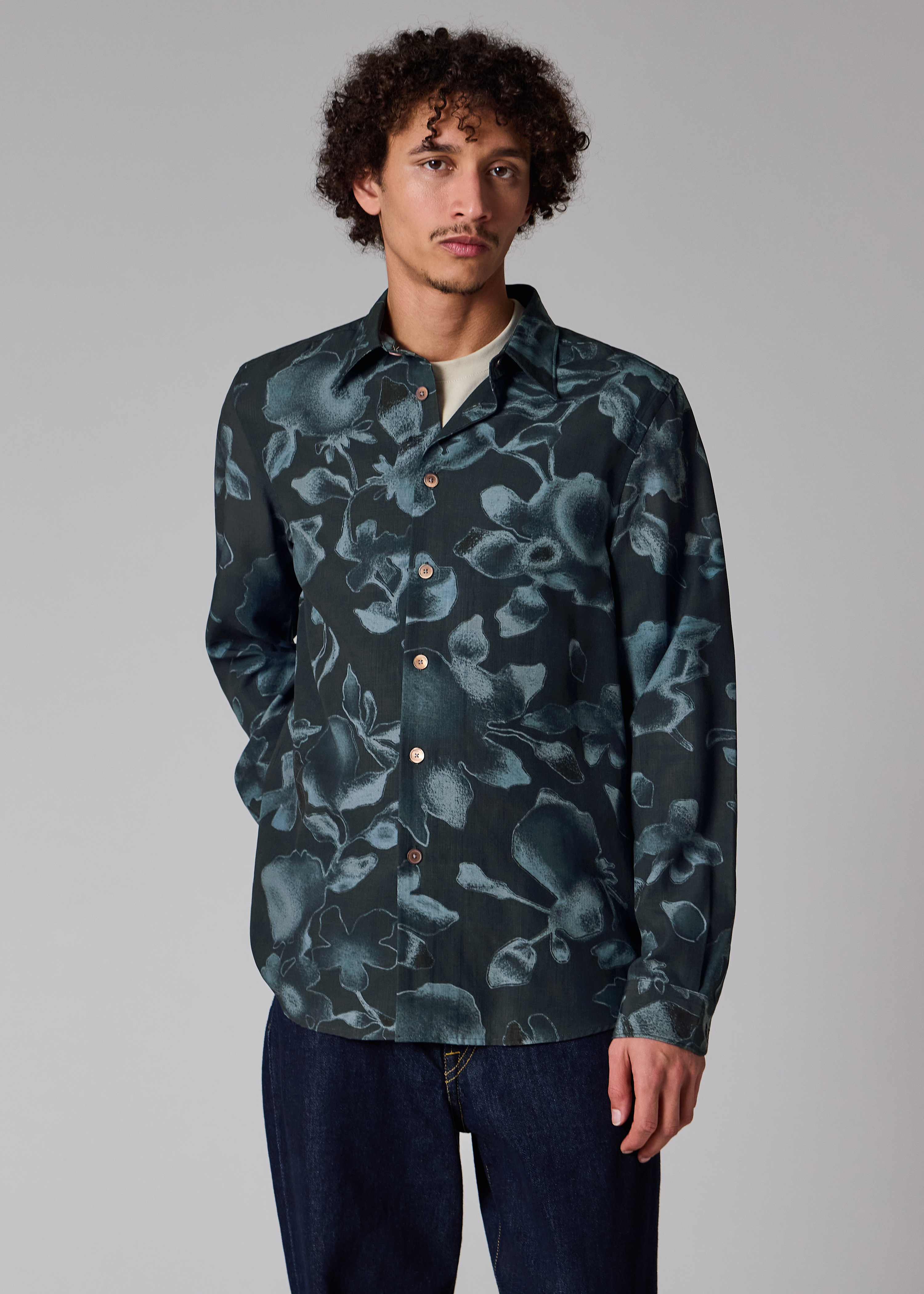 Navy 'Good Fortune Floral' Print Shirt