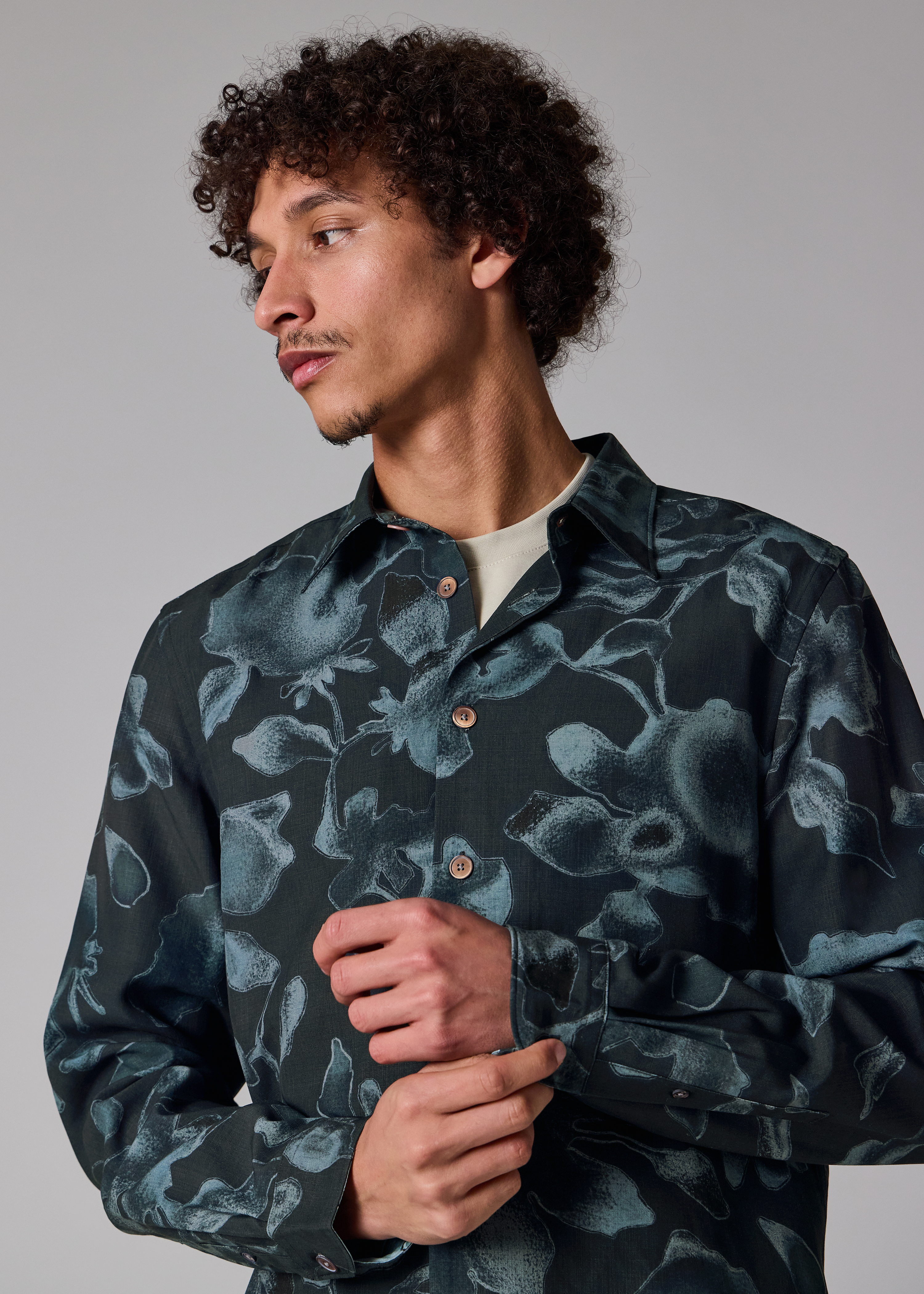 Navy 'Good Fortune Floral' Print Shirt
