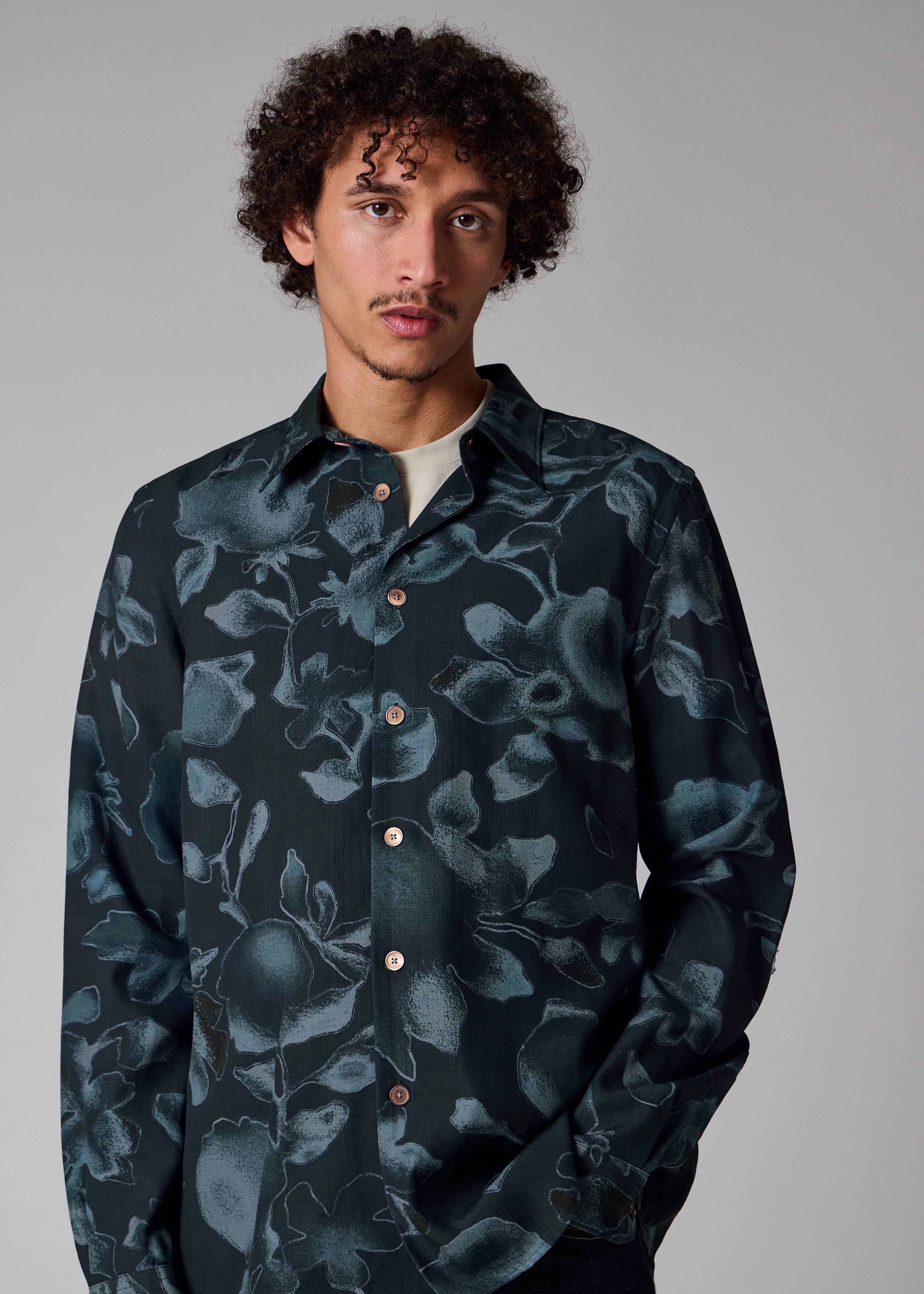 Navy 'Good Fortune Floral' Print Shirt