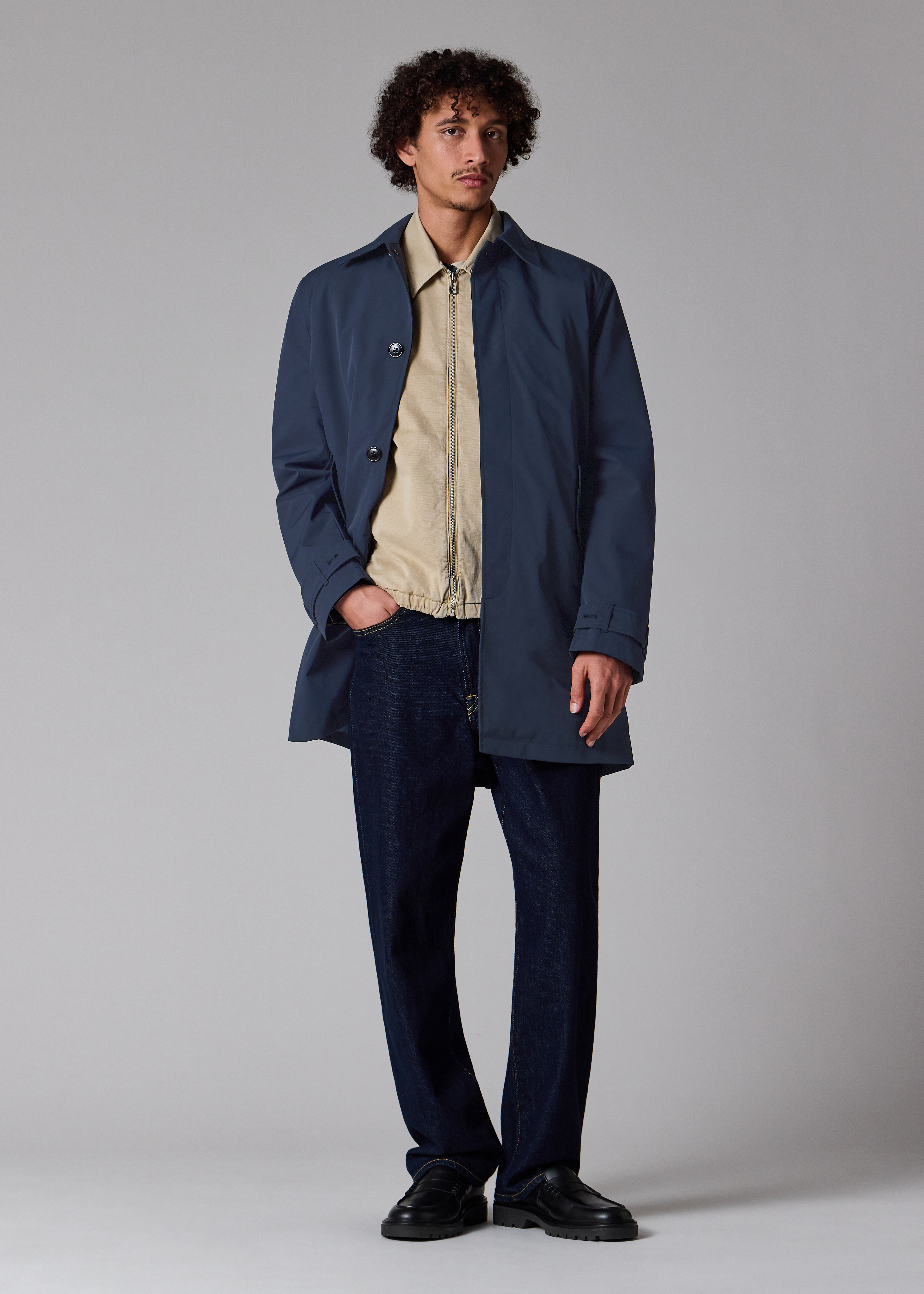 Navy Recycled-Polyester Mac with Removable Lining