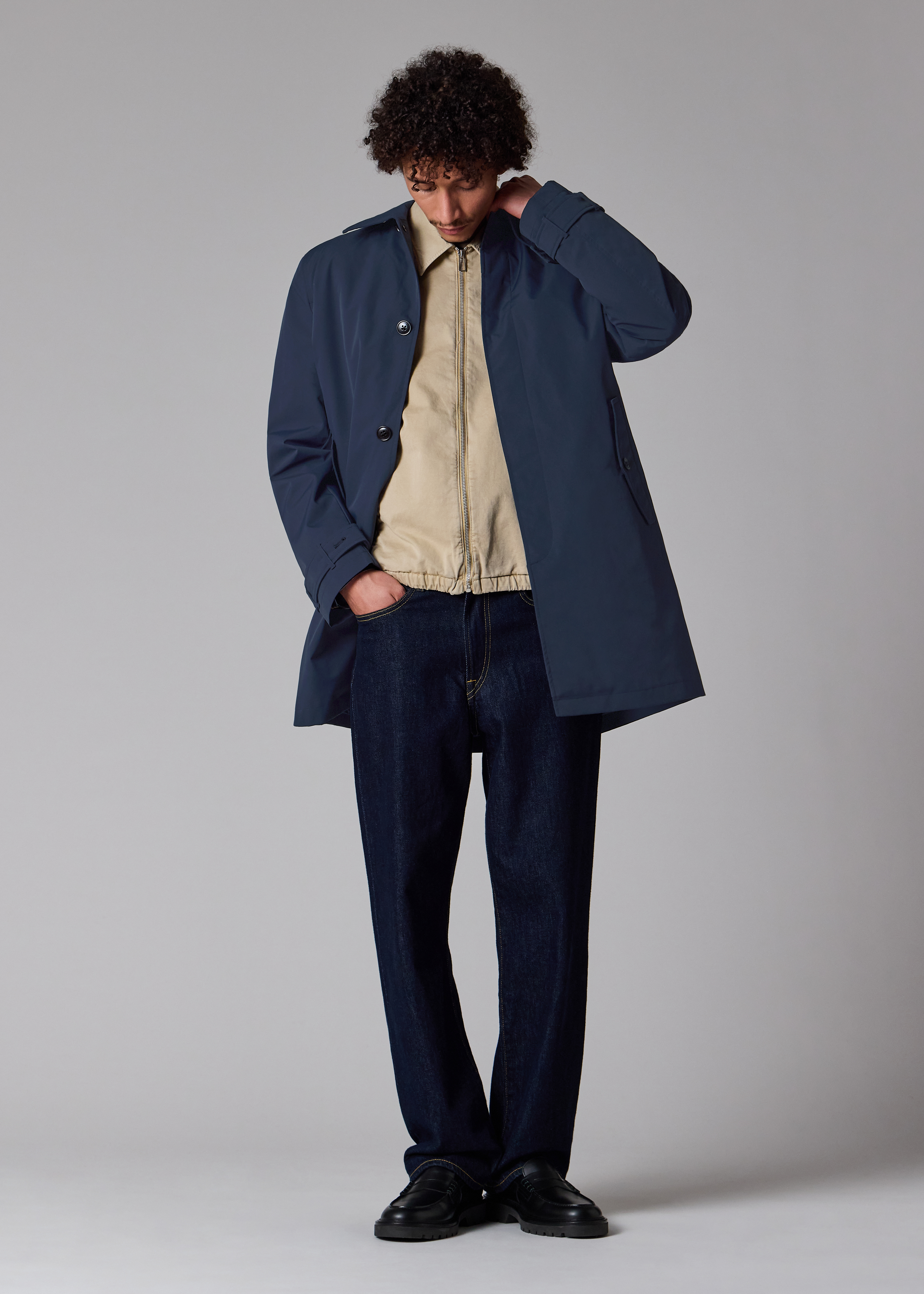 Navy Recycled-Polyester Mac with Removable Lining