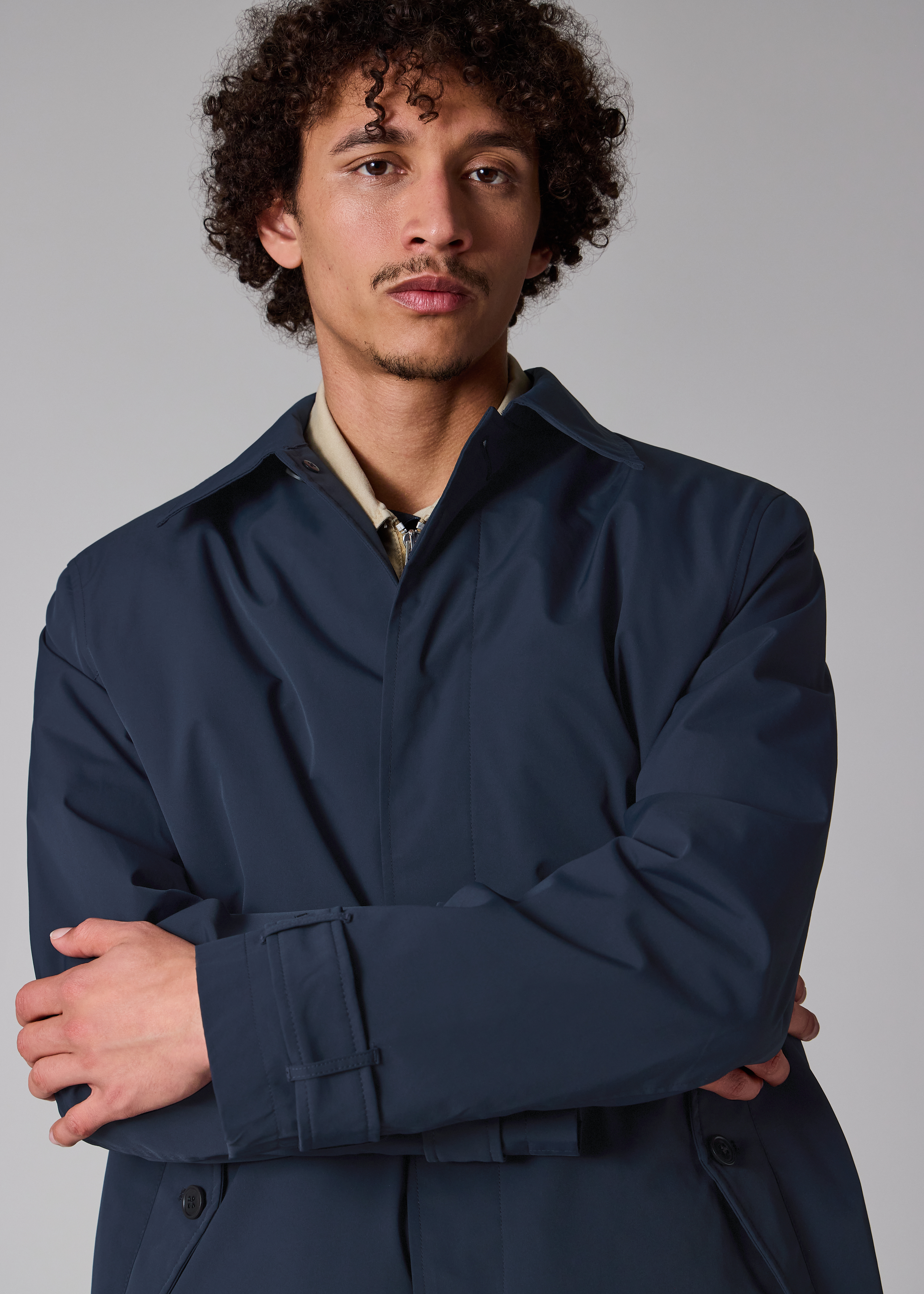 Navy Recycled-Polyester Mac with Removable Lining