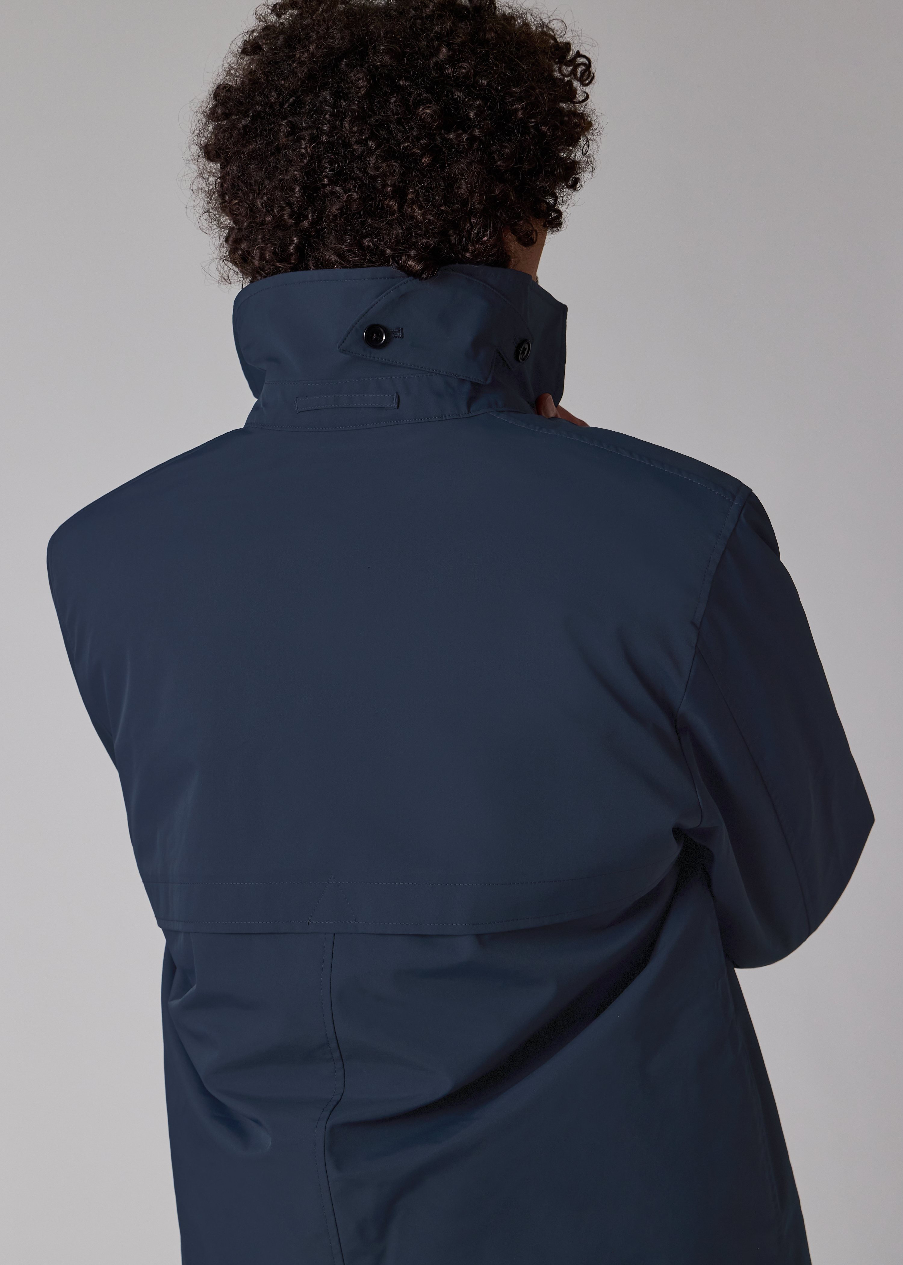 Navy Recycled-Polyester Mac with Removable Lining