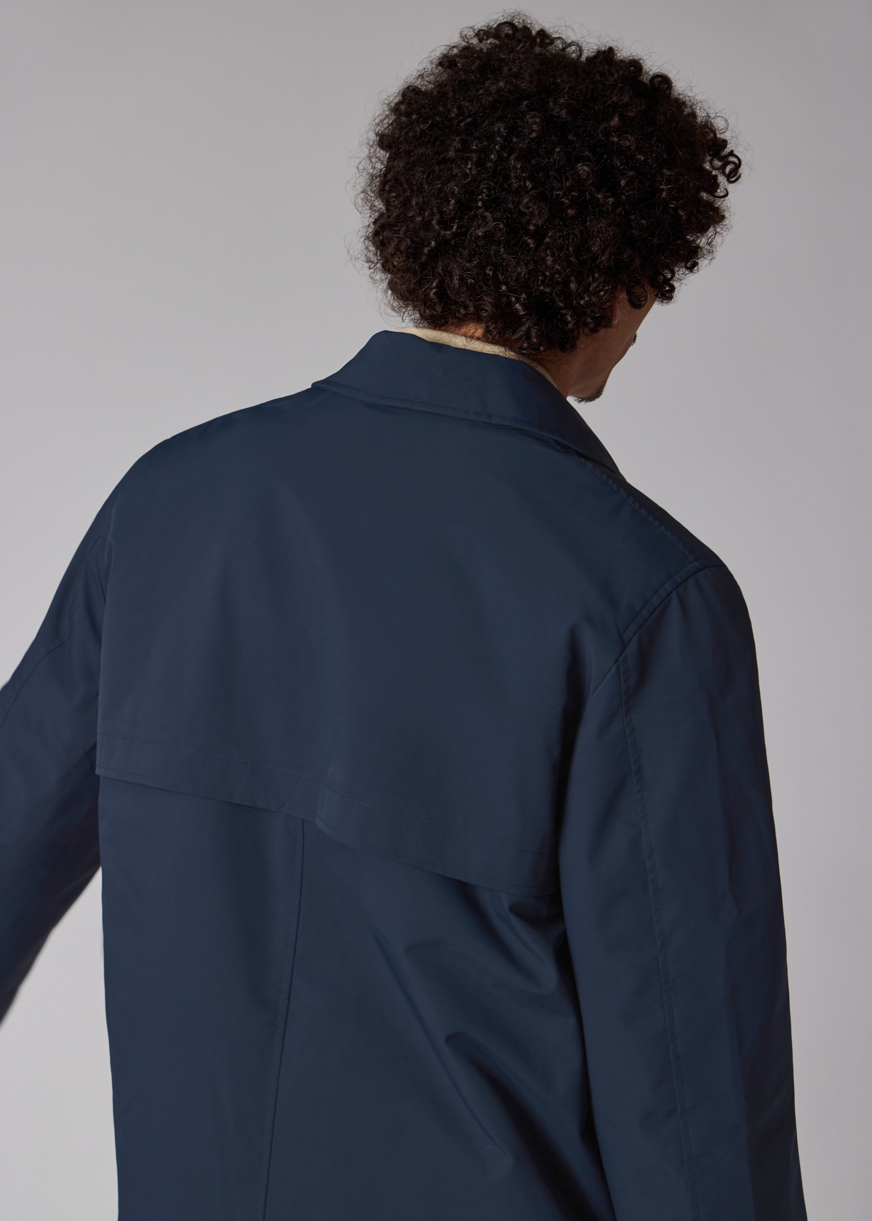 Navy Recycled-Polyester Mac with Removable Lining