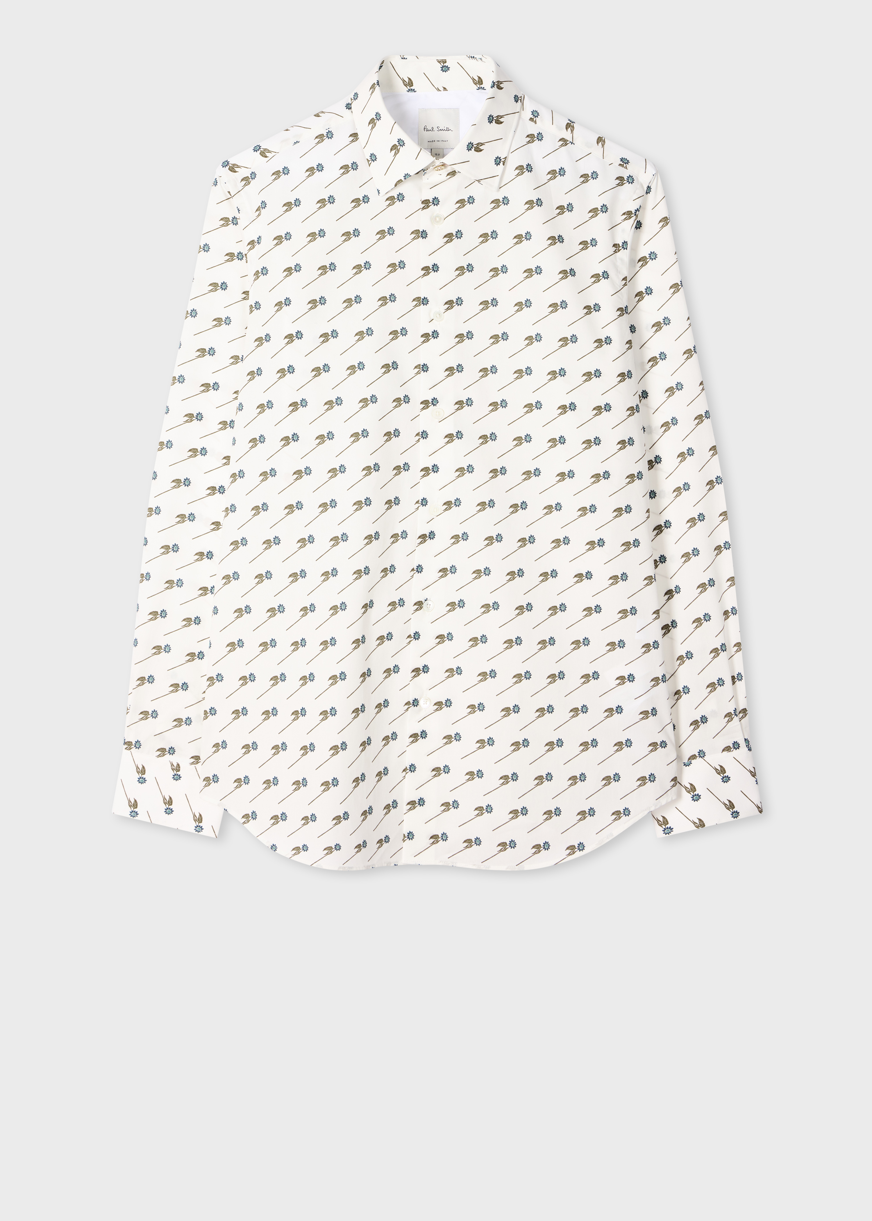 Tailored-Fit White 'Floral' Organic Cotton Shirt