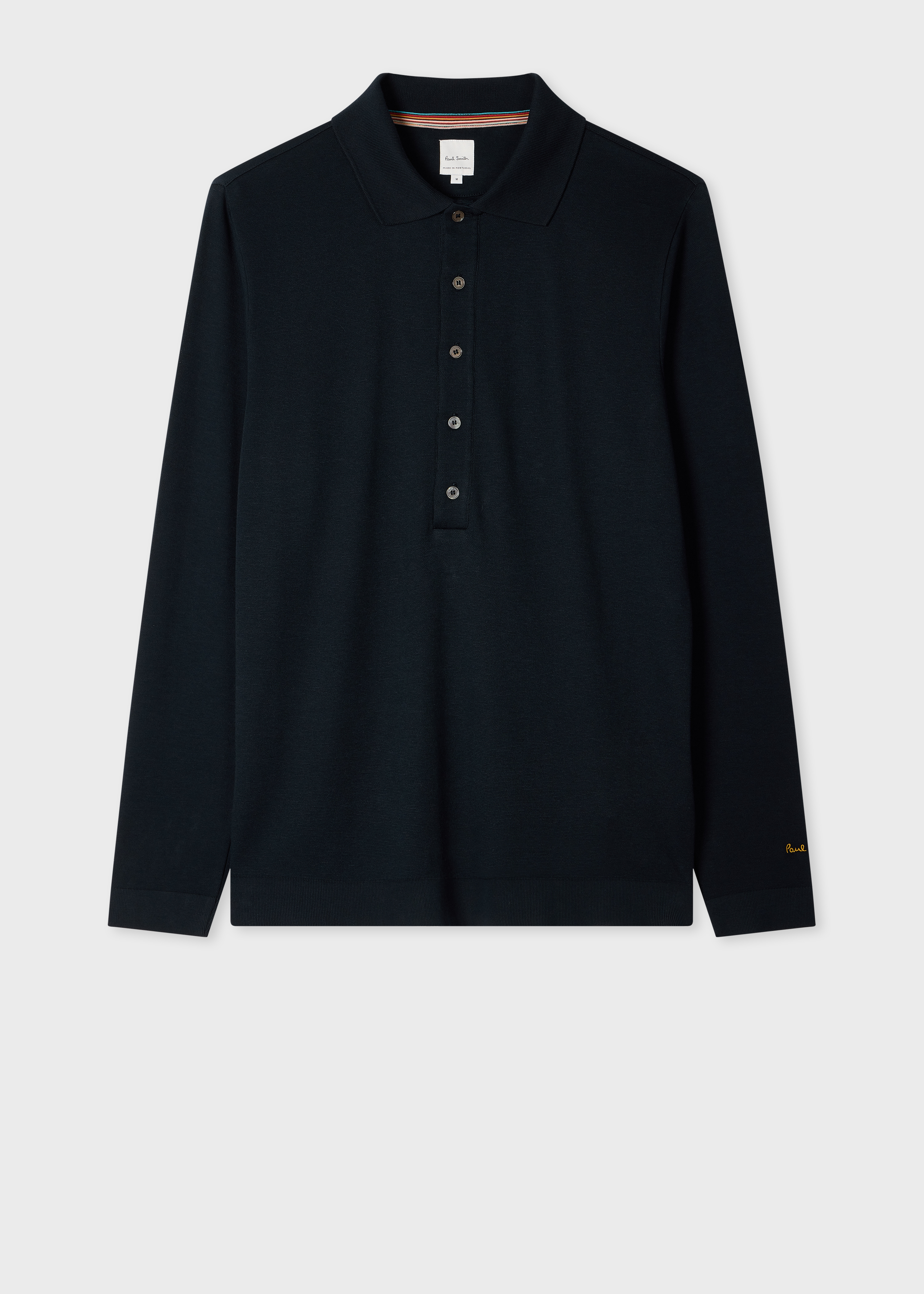 Navy Cotton Polo Shirt with Integrated Rib Detail