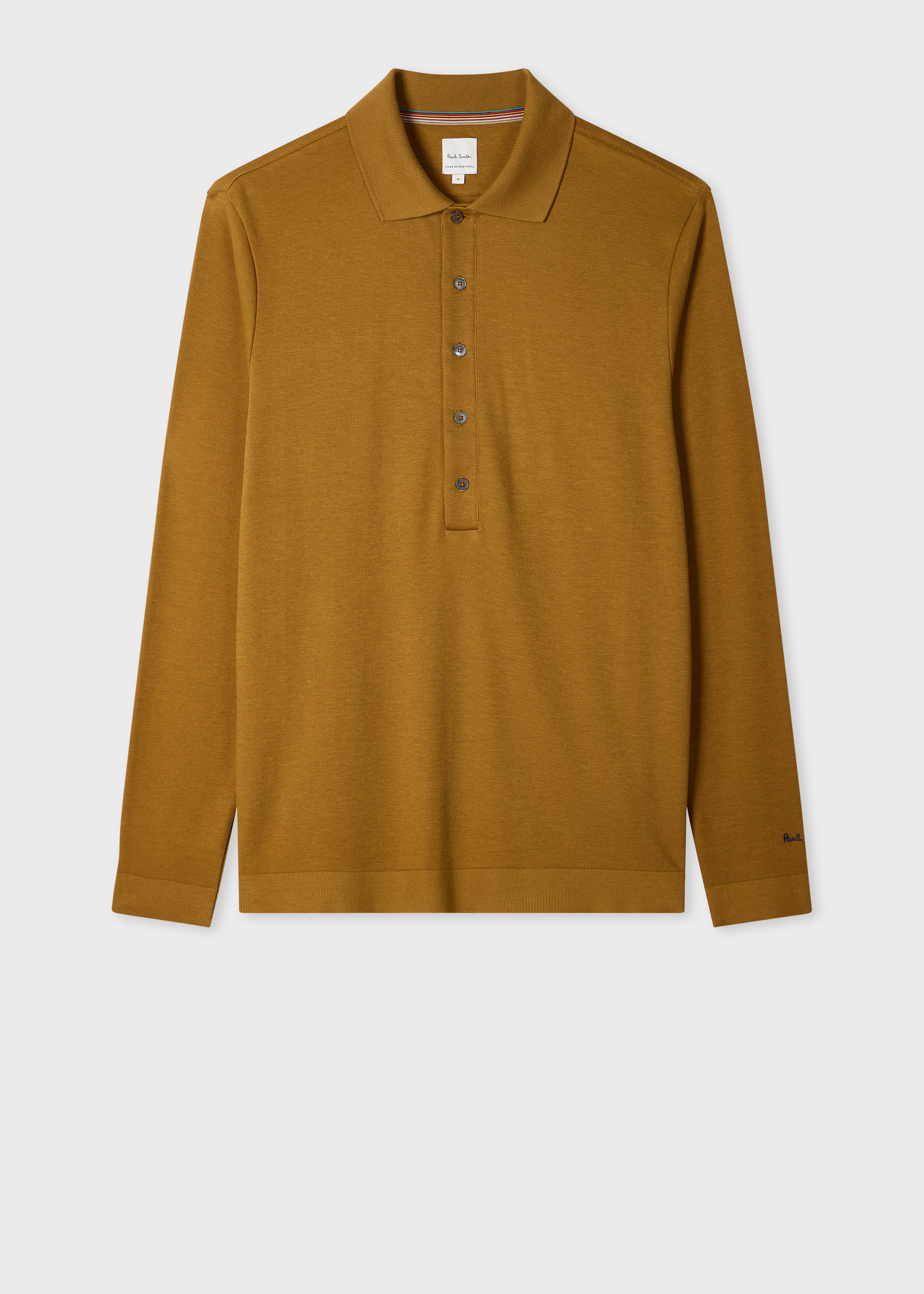 Mustard Cotton Polo Shirt with Integrated Rib Detail