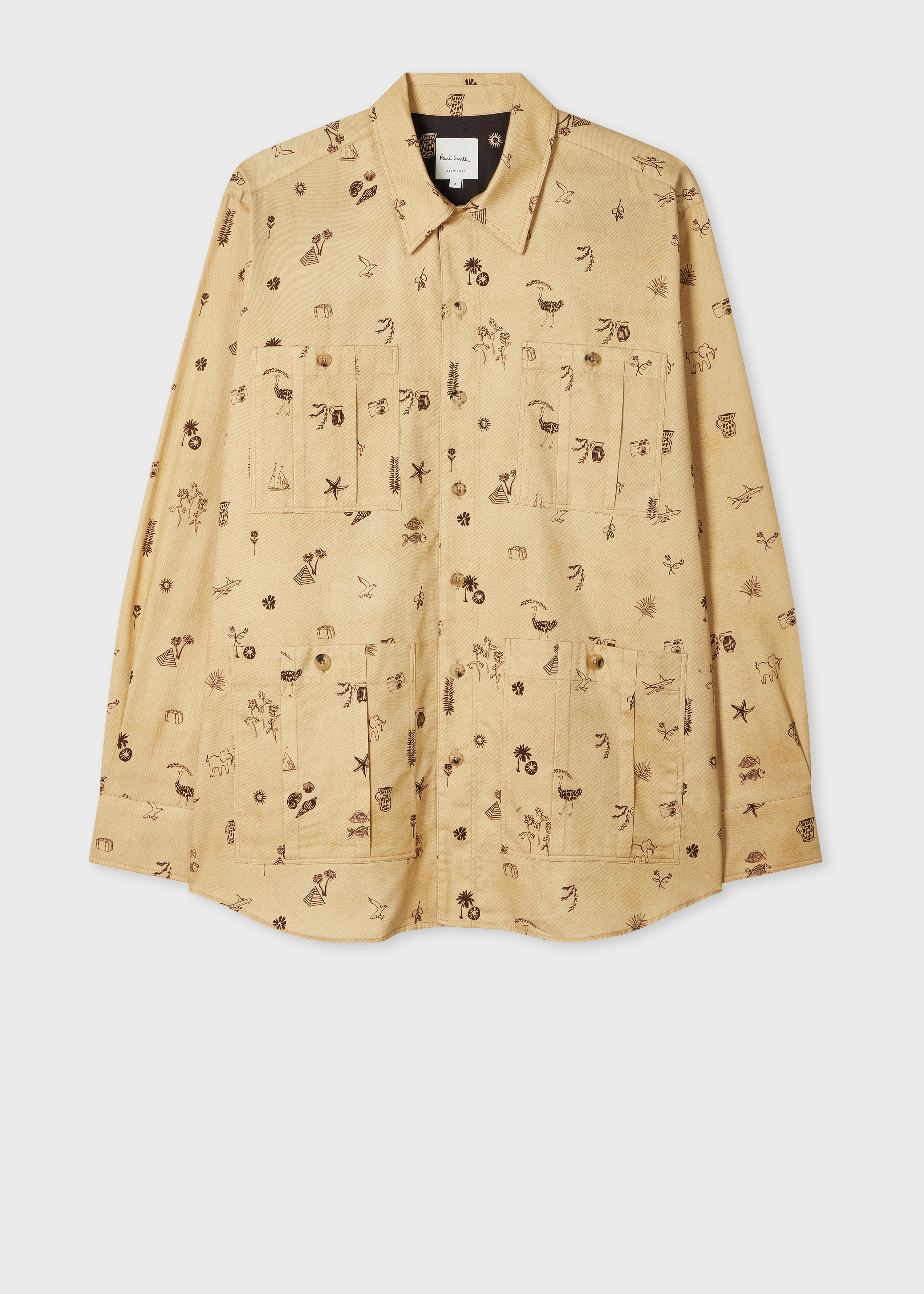 Tan Oversized 'Travel' Print Safari Overshirt