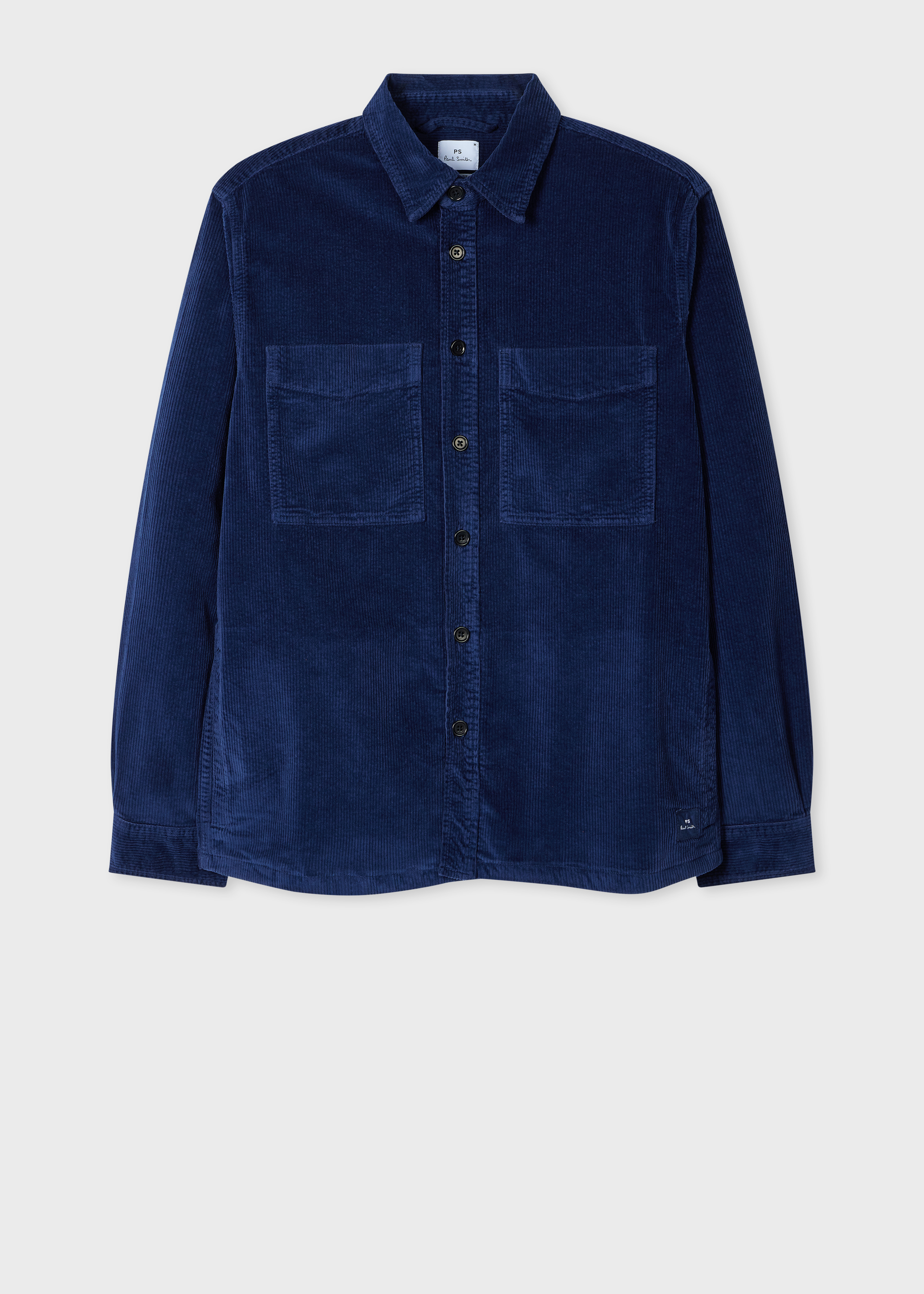 Dark Blue Corduroy Patch-Pocket Overshirt