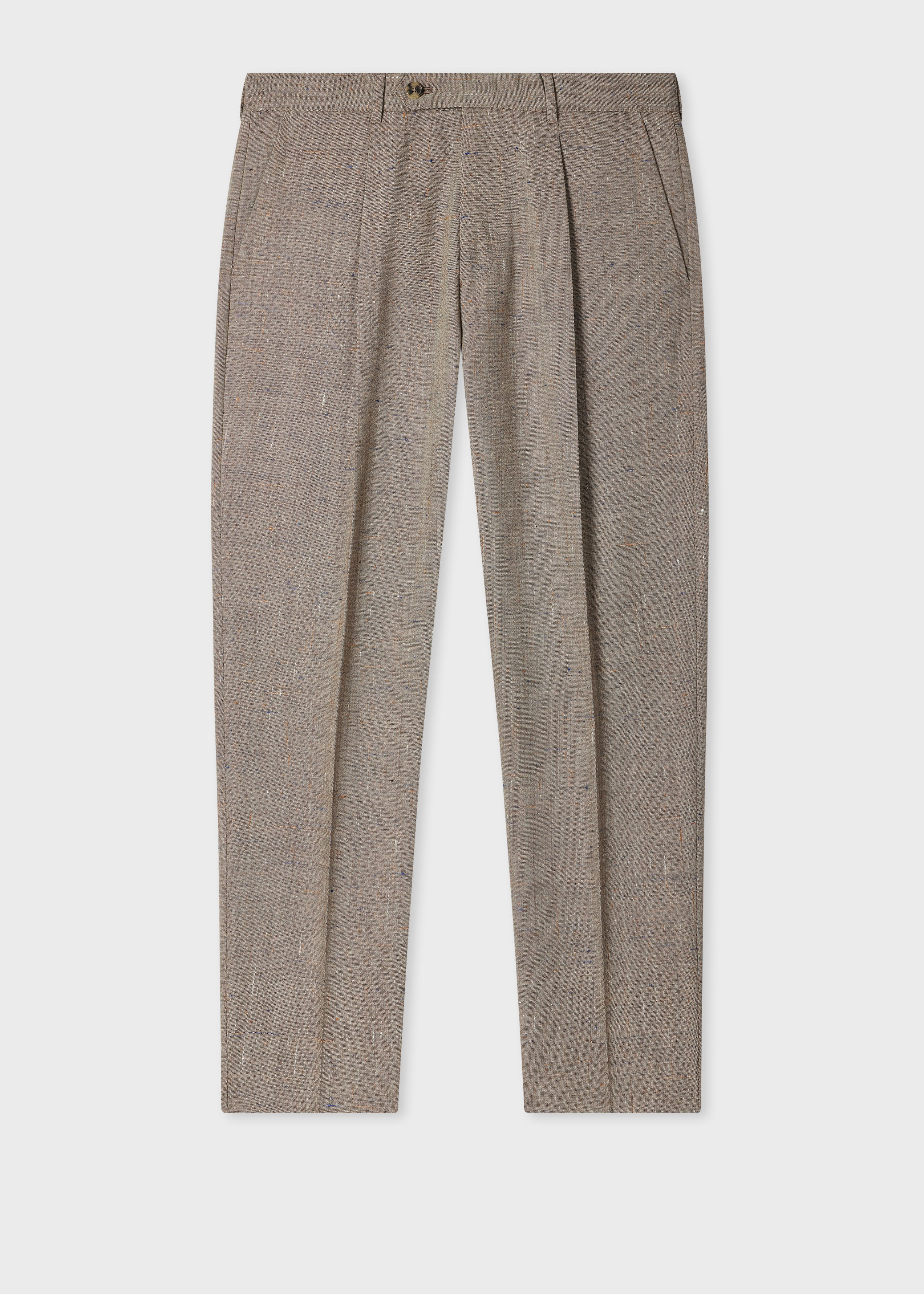 Tapered-Fit Brown Flecked Wool-Viscose Pleated Trousers