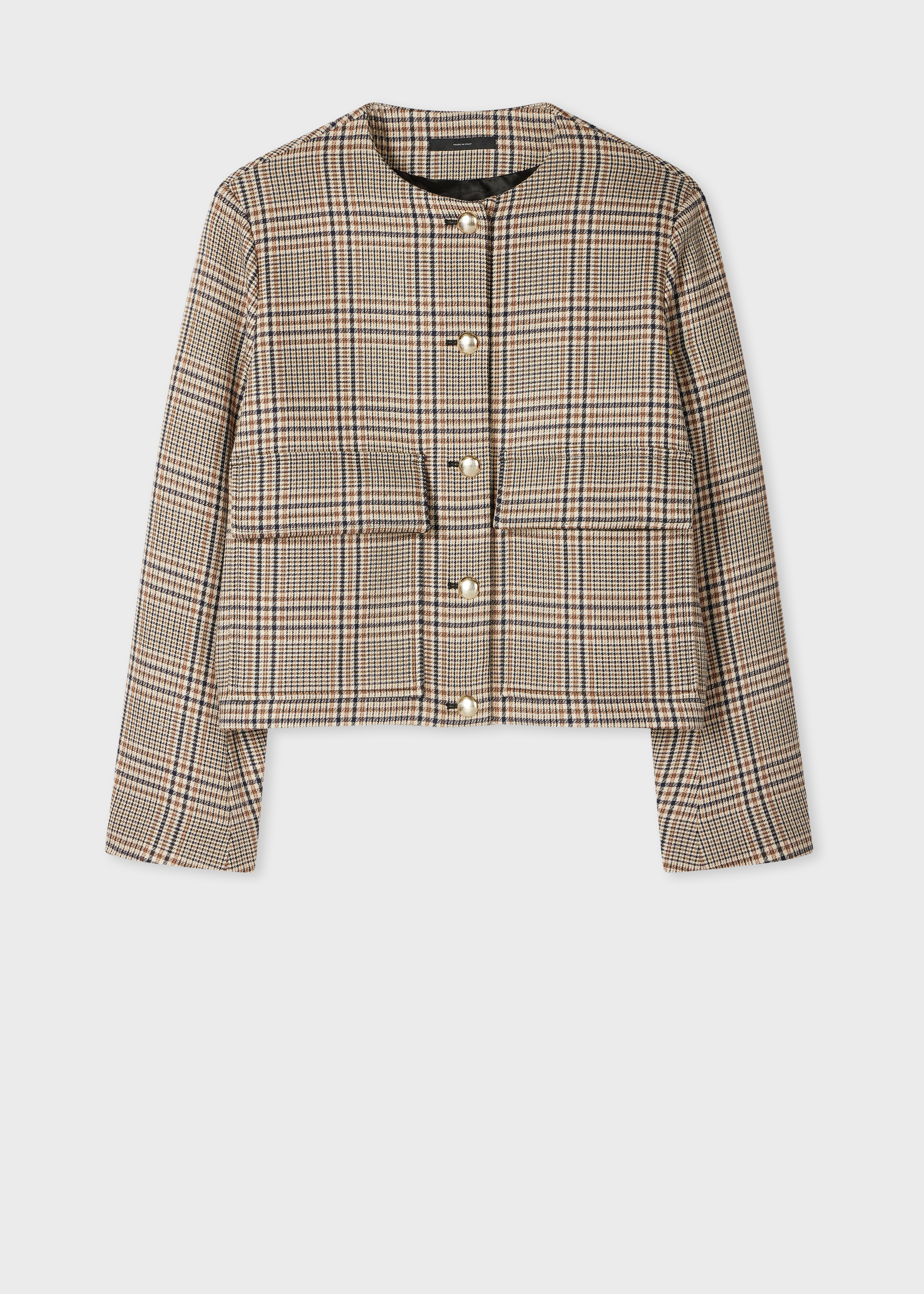 Women's Brown Wool-Blend Check Houndstooth Jacket