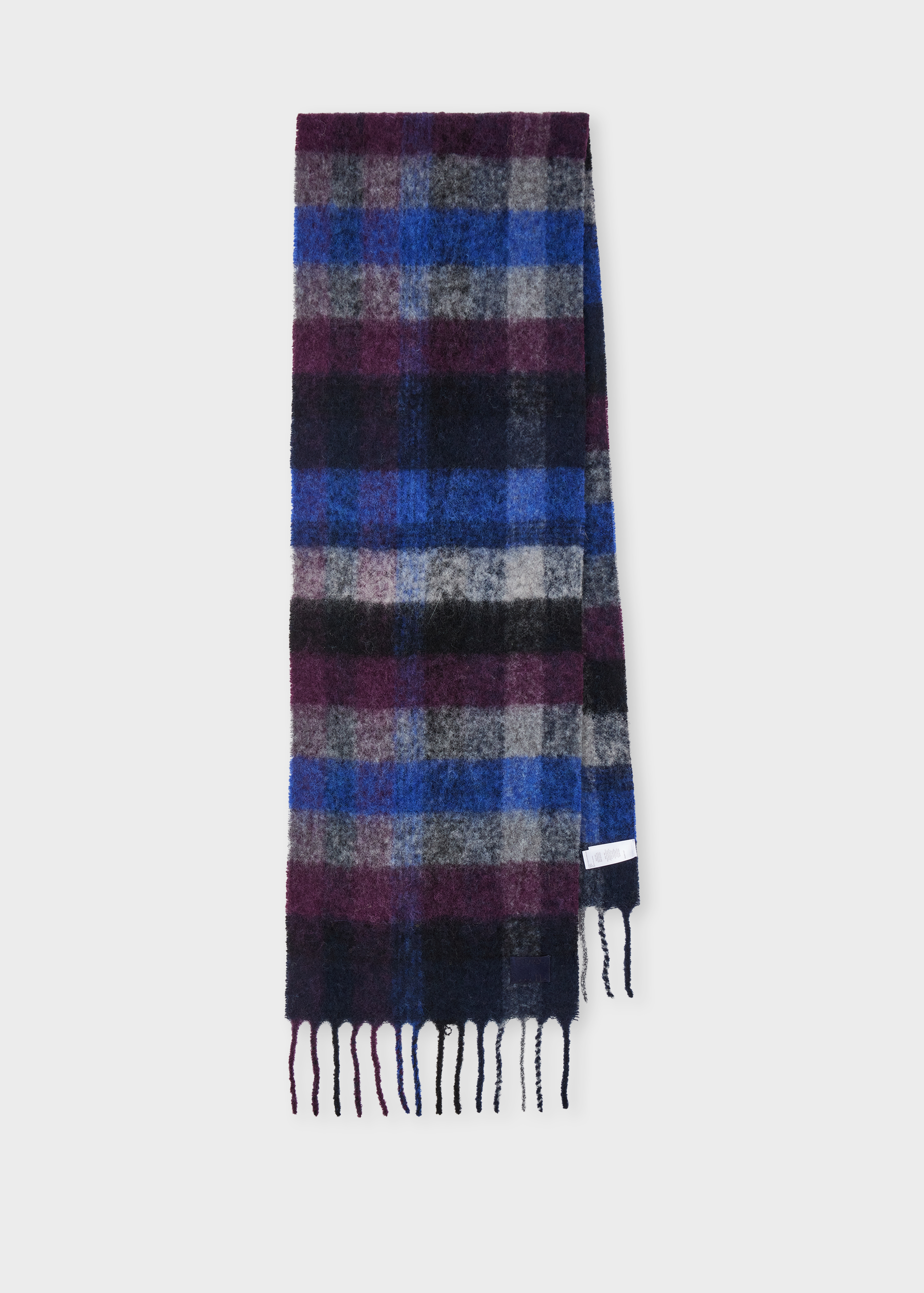 Navy Merino Wool Check Scarf