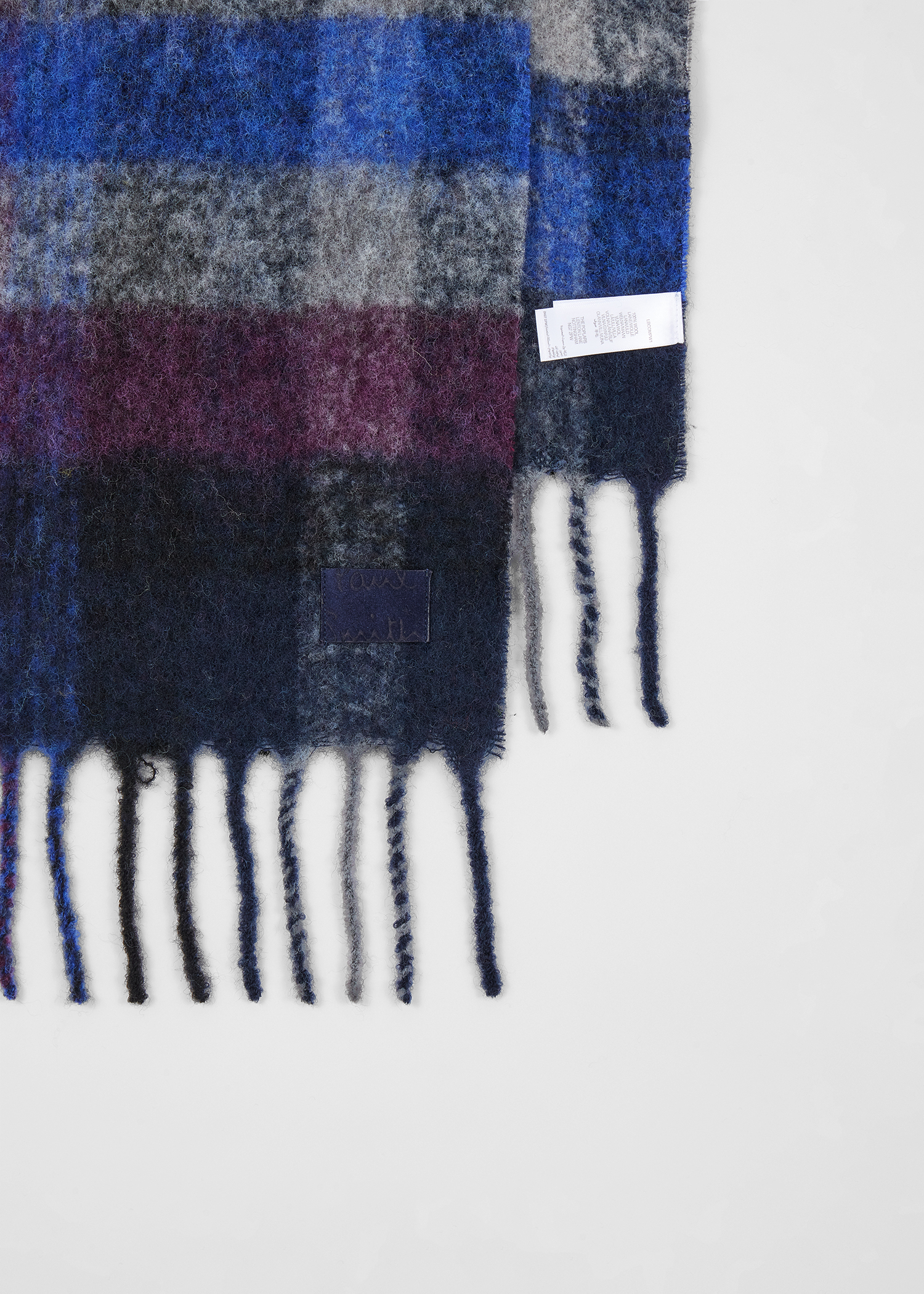 Navy Merino Wool Check Scarf
