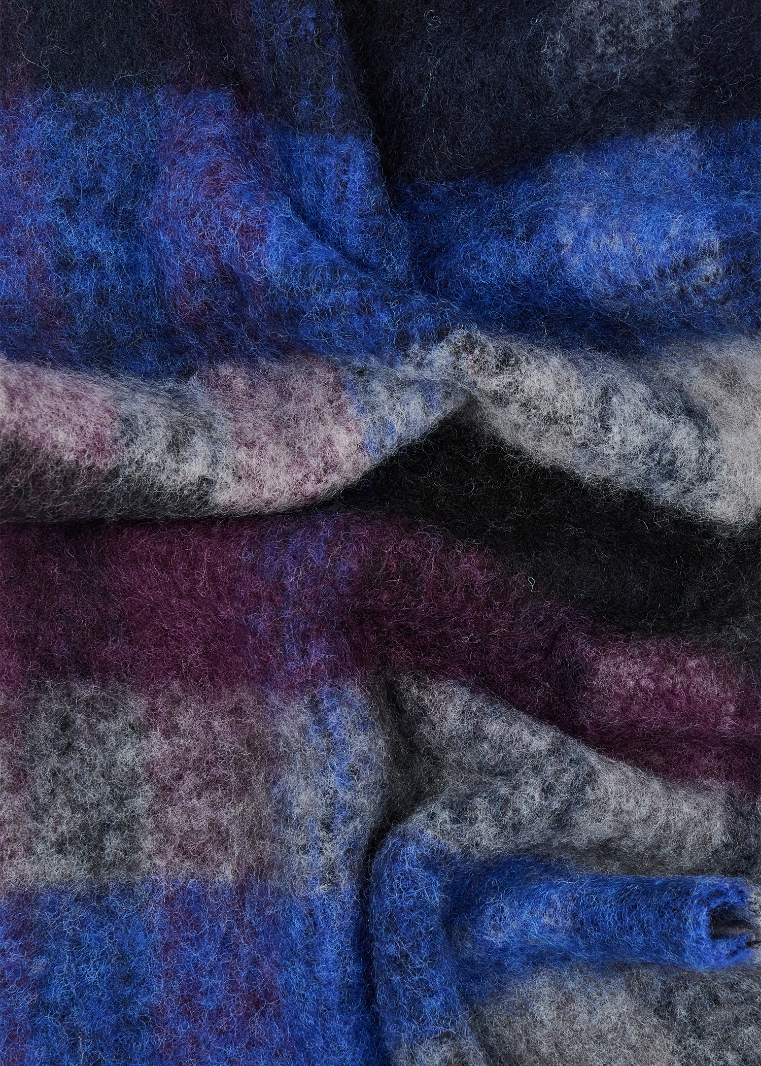 Navy Merino Wool Check Scarf