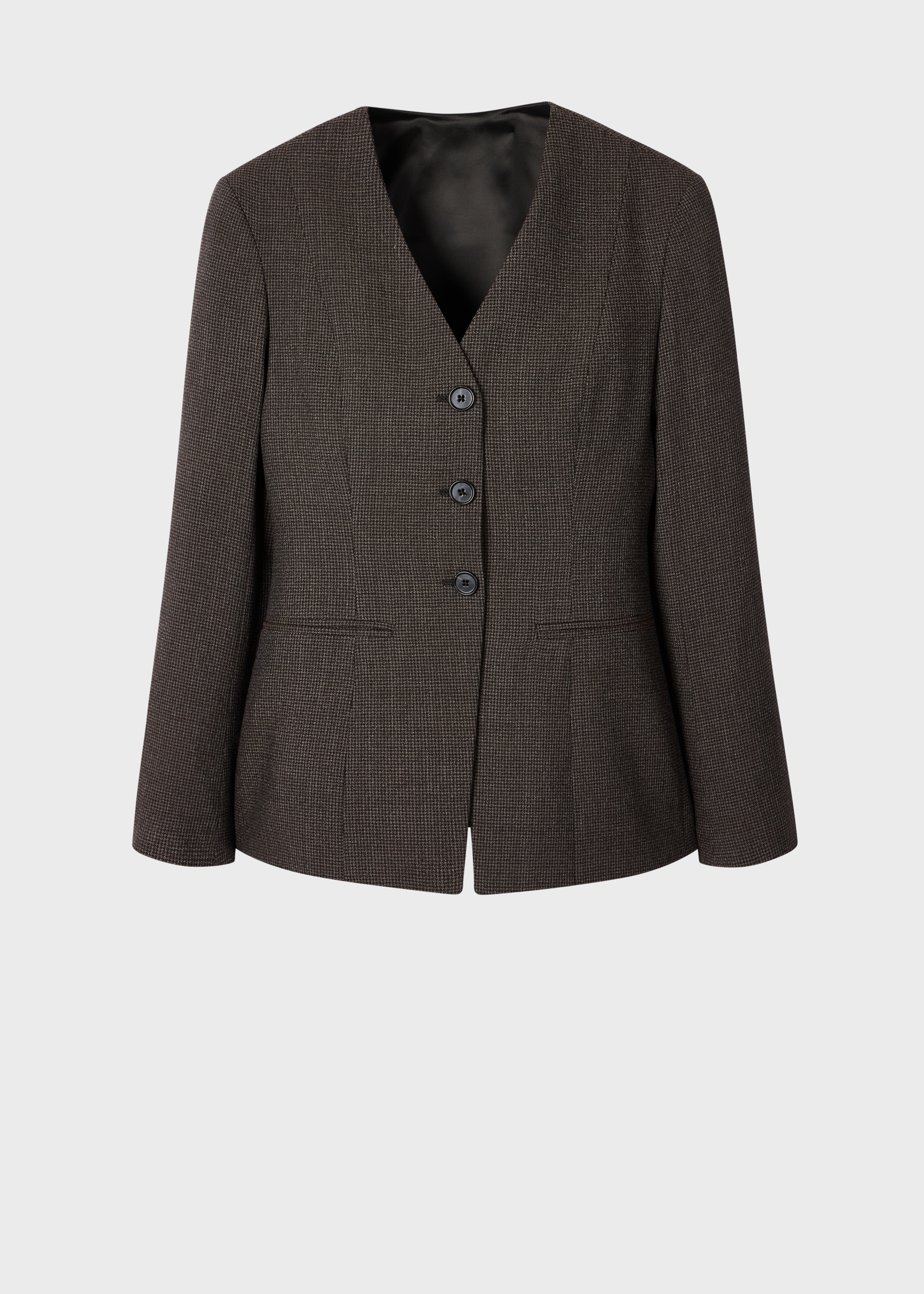 Women's Brown Houndstooth Collarless Tailored Blazer