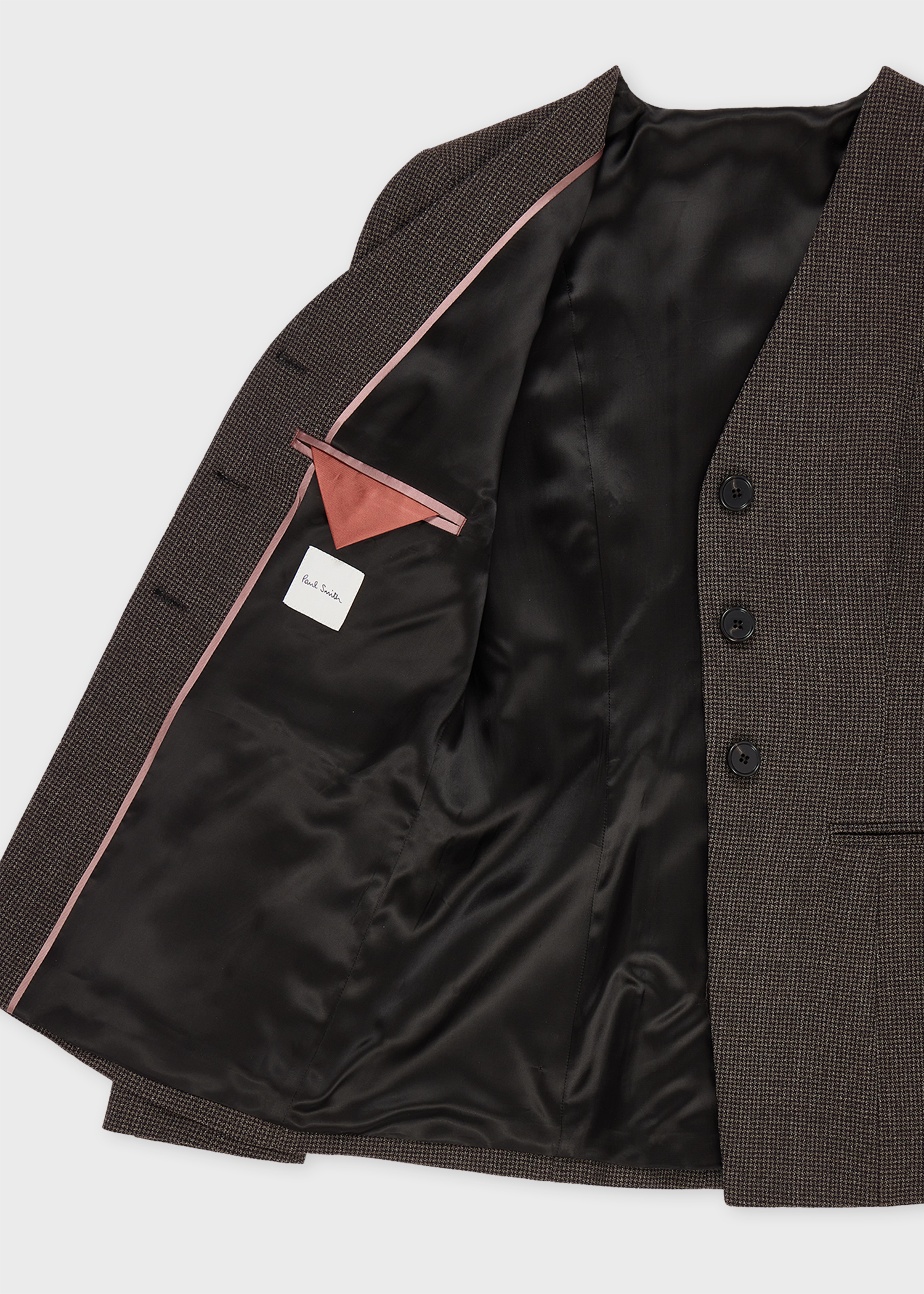 Women's Brown Houndstooth Collarless Tailored Blazer
