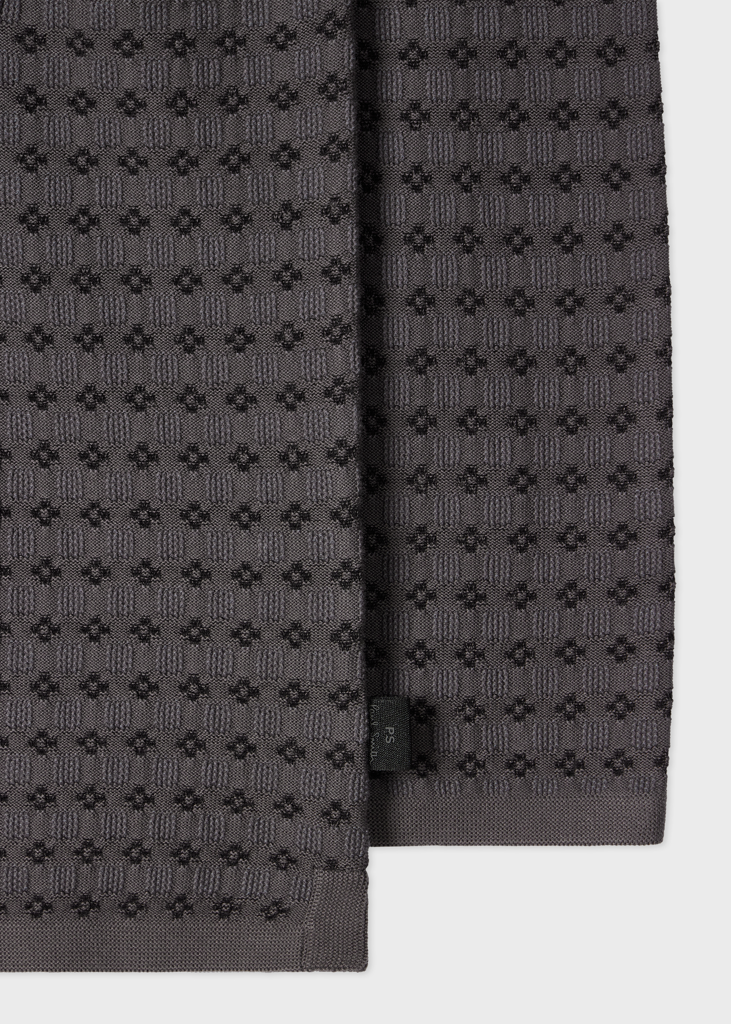 Grey 'Geo Tile' Knitted Cotton Collared Cardigan
