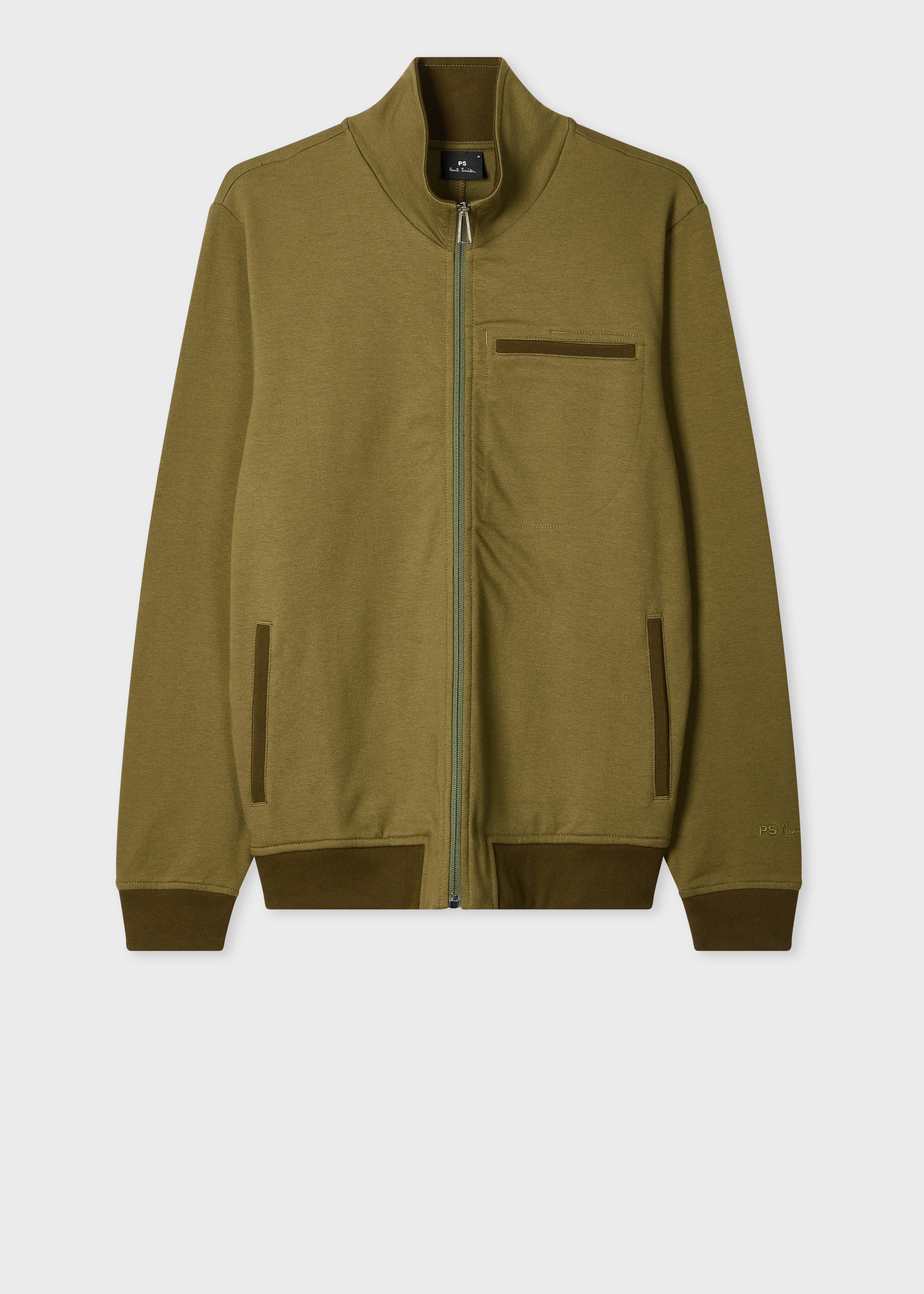 Cotton-Blend Khaki Zip Sweatshirt