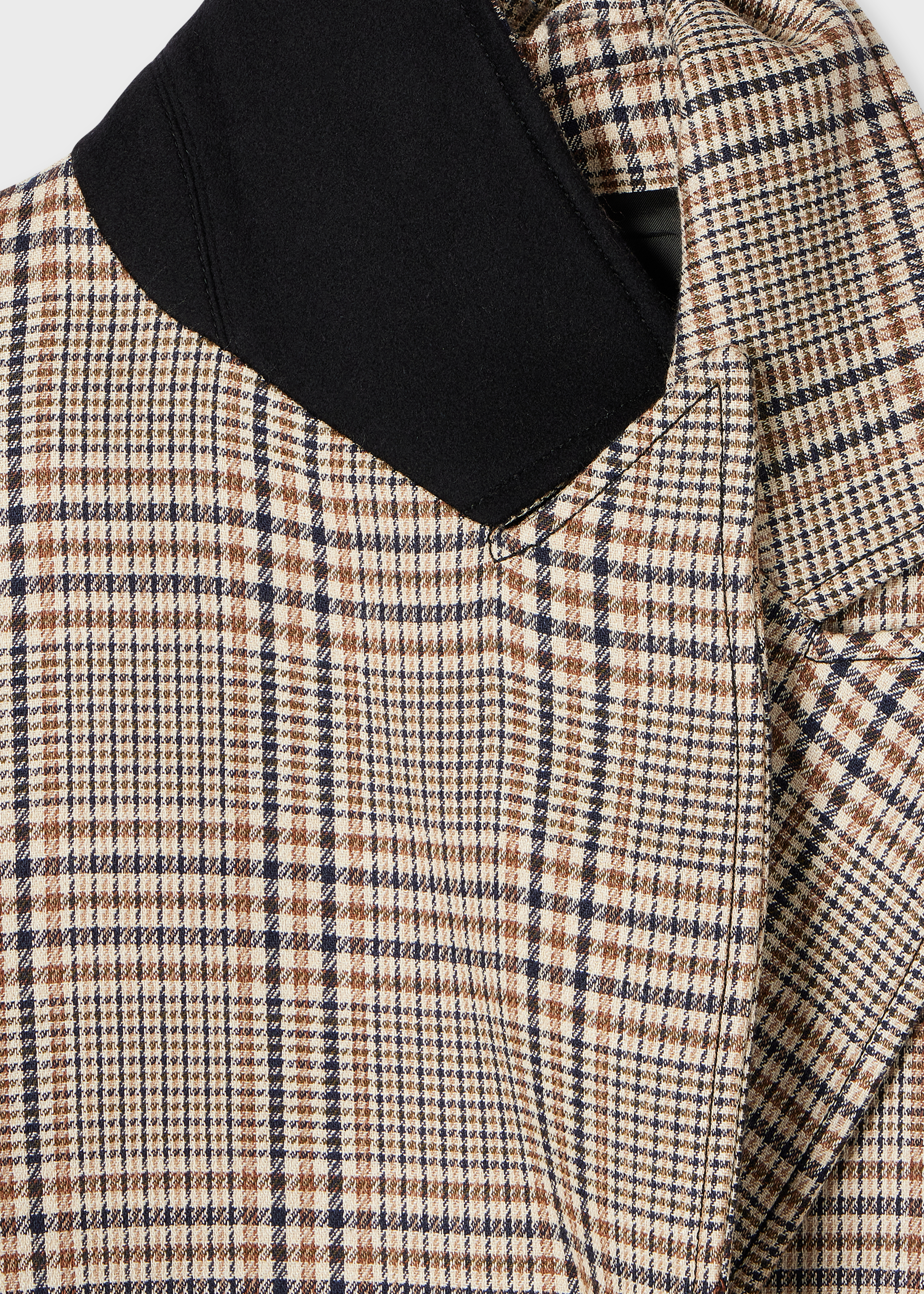 Women's Brown Wool-Blend Check Houndstooth Tie-Waist Coat