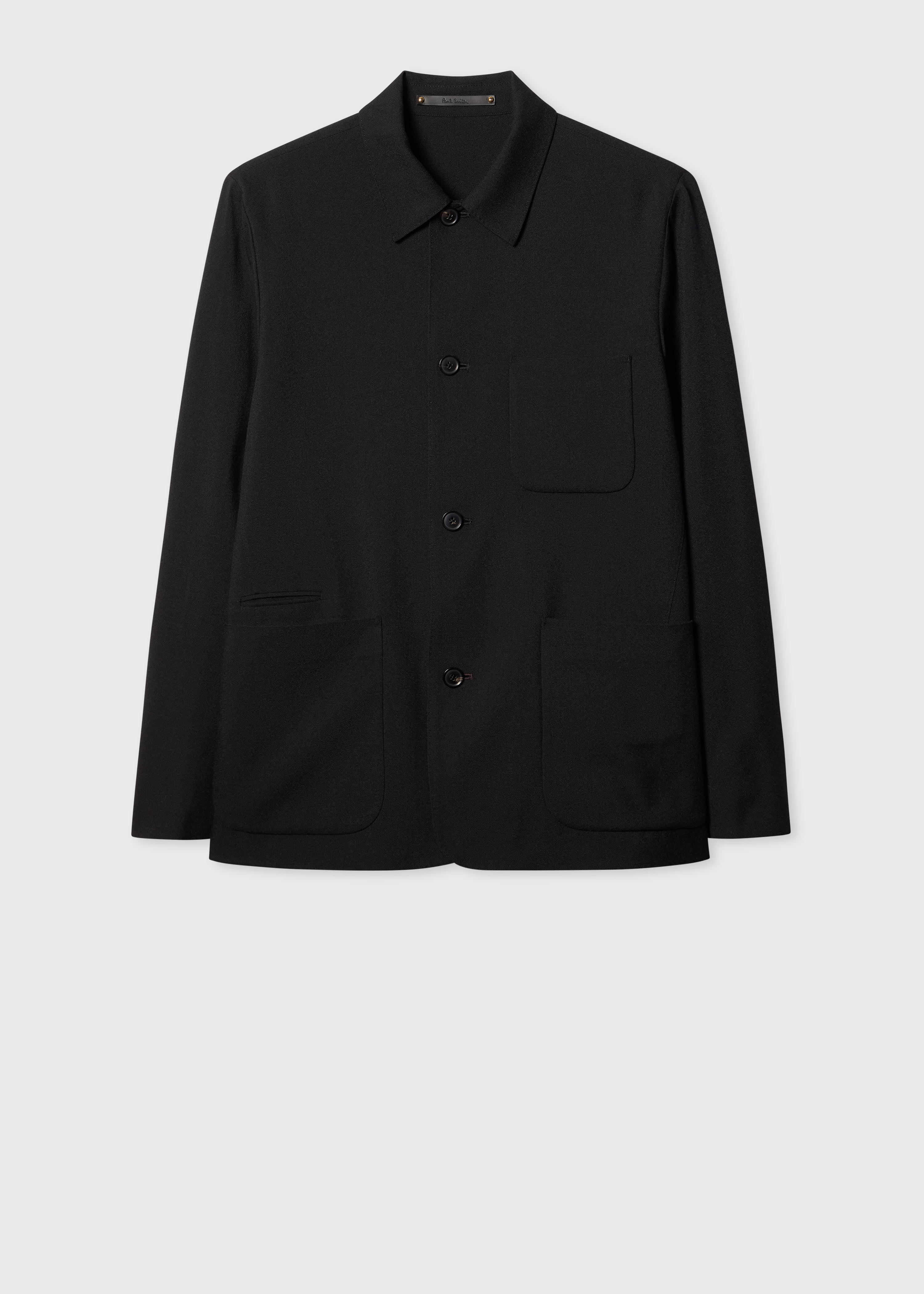 Black Two-Ply Hopsack Wool Work Jacket