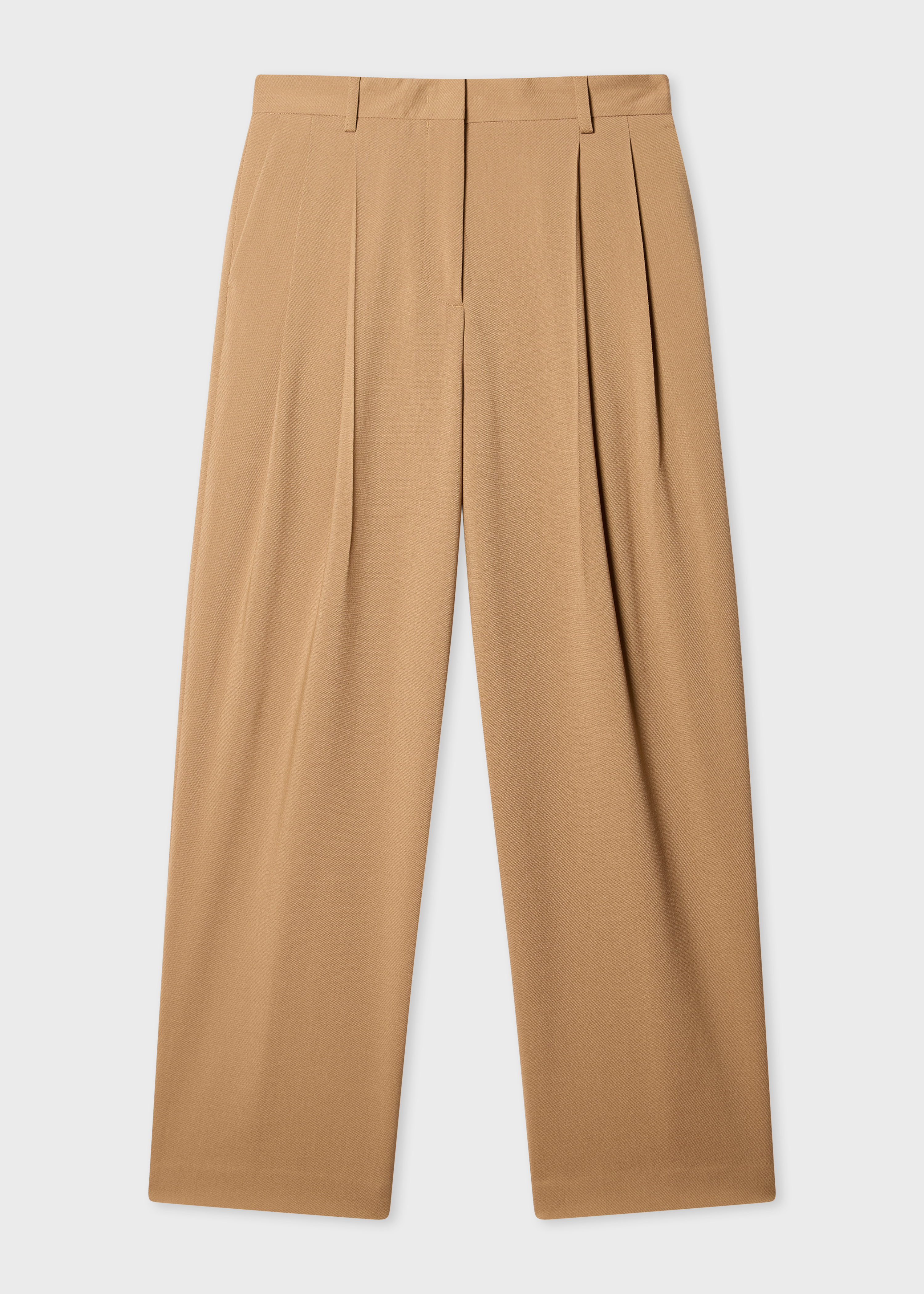 Women's Tan Brown Two-Ply Merino Wool Pleated Trousers